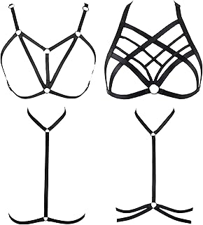 FIBO STEEL 4 Pcs Womens Strappy Cage Bra Sexy Bra Harness for Women