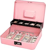 Vista 9 de Jssmst Caja de Efectivo con Bandeja de Dinero y Cerradura - Caja de Efectivo Roja con Cerradura de Llave, Caja de Dinero Segura Grande, Cajón