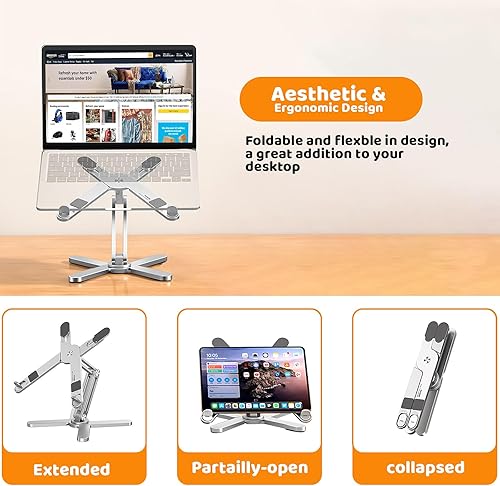 Miniatura 3 de Moallia Soporte telescópico ergonómico giratorio de 360 grados para computadora portátil para trabajo colaborativo, totalmente plegable para un