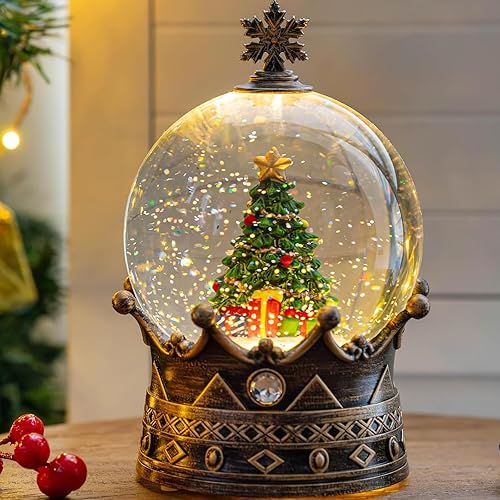 Miniatura 27 de Linterna de globo de nieve de Navidad, muñeco de nieve brillante y tren con música, forro USB/funciona con pilas, linterna iluminada para decoración