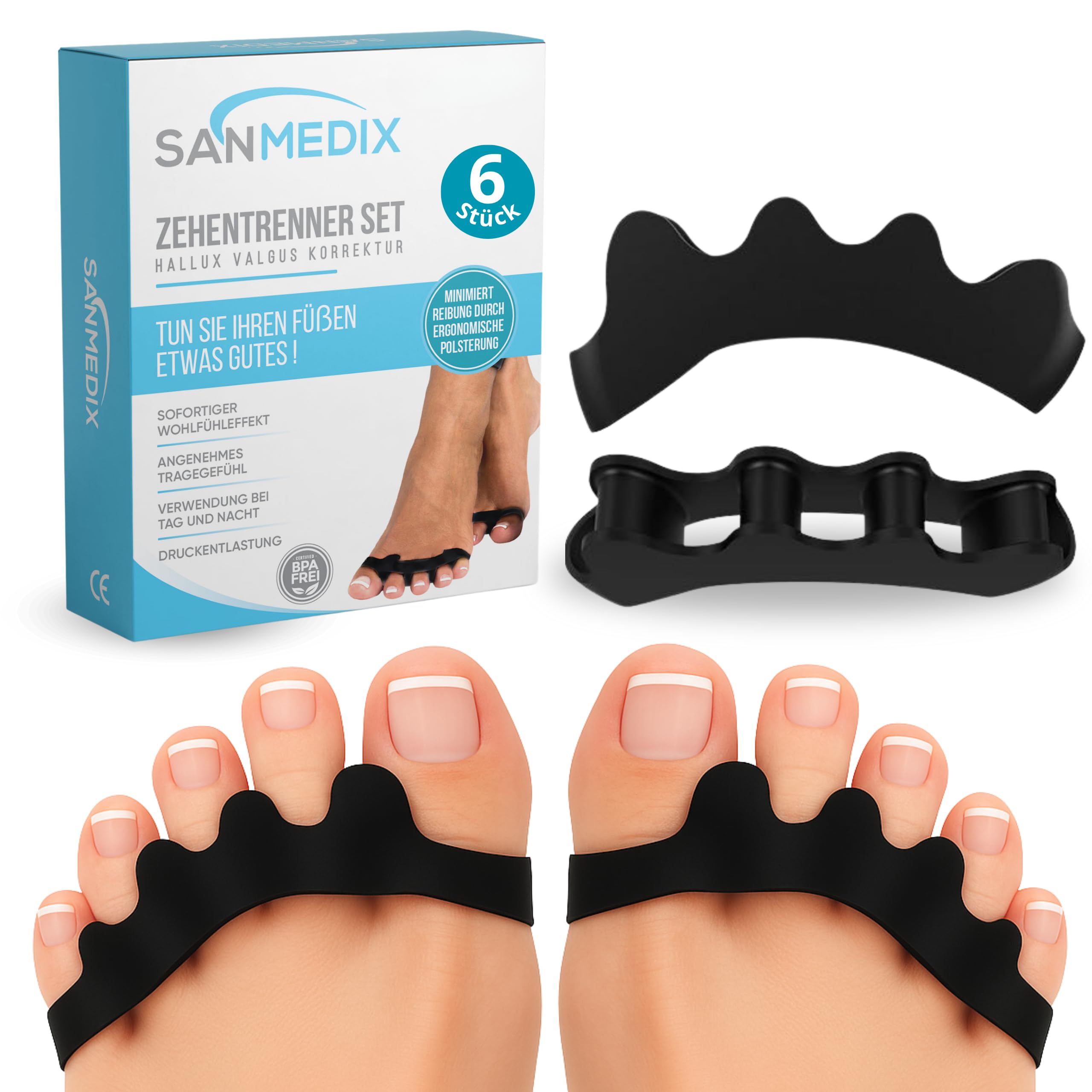 6 Silikon-Zehenspreizer Für Alle Zehen – Anpassbar, Weich & Hautfreundlich, Ideal Bei Hallux Valgus (Rosa)