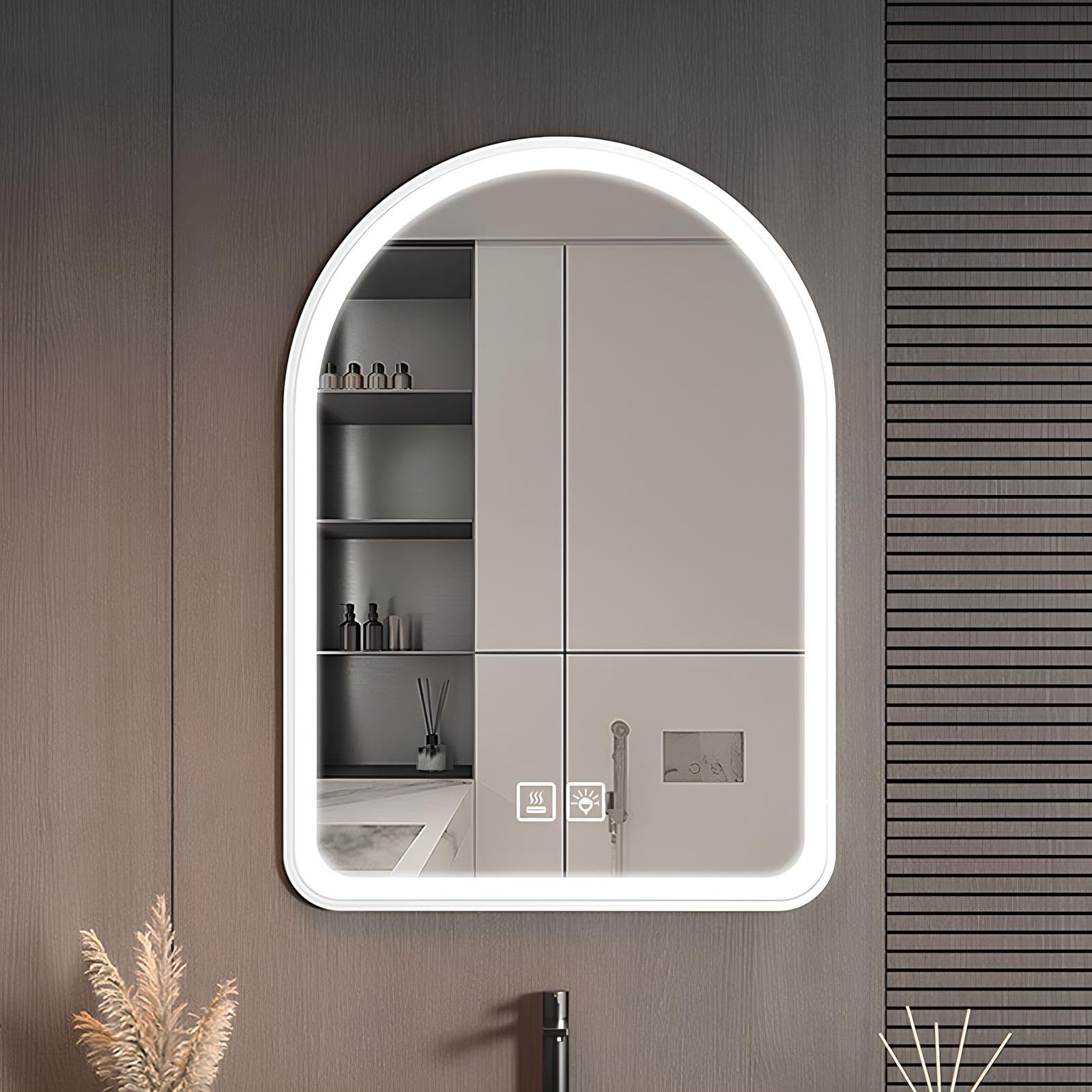 FGXHHS Arched LED Wall Mirror, 40x50cm/40x60cm/50x70cm/60x80cm Metal Framed for Bedrooms Living Rooms Hallways Decorative, 3 Colour Light Dimmable(White,50x70cm)