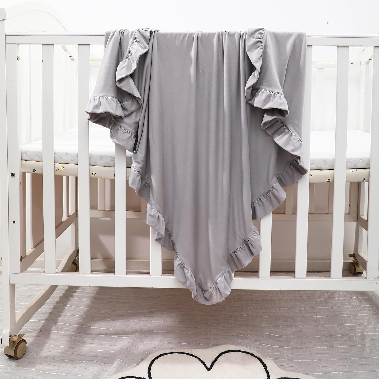 Baby Blanket for Boys,Bedding for Toddler,Ruffle Blanket for Kids,Soft,Comfy Blankets.Viscose Made from Bamboo,Size 40"x33", Grey