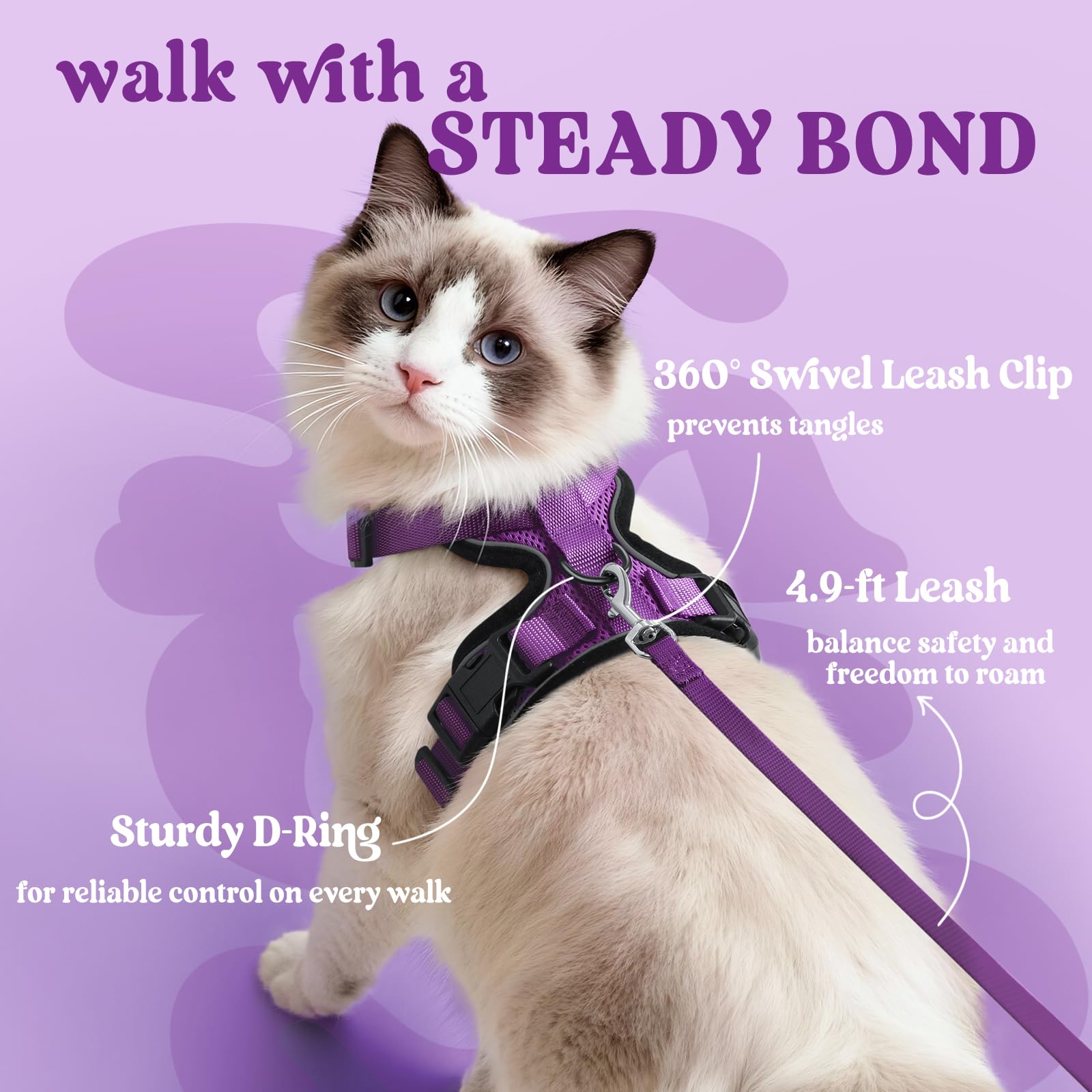 Kattenriem set voor katten, polyester, verstelbaar harnas, anti