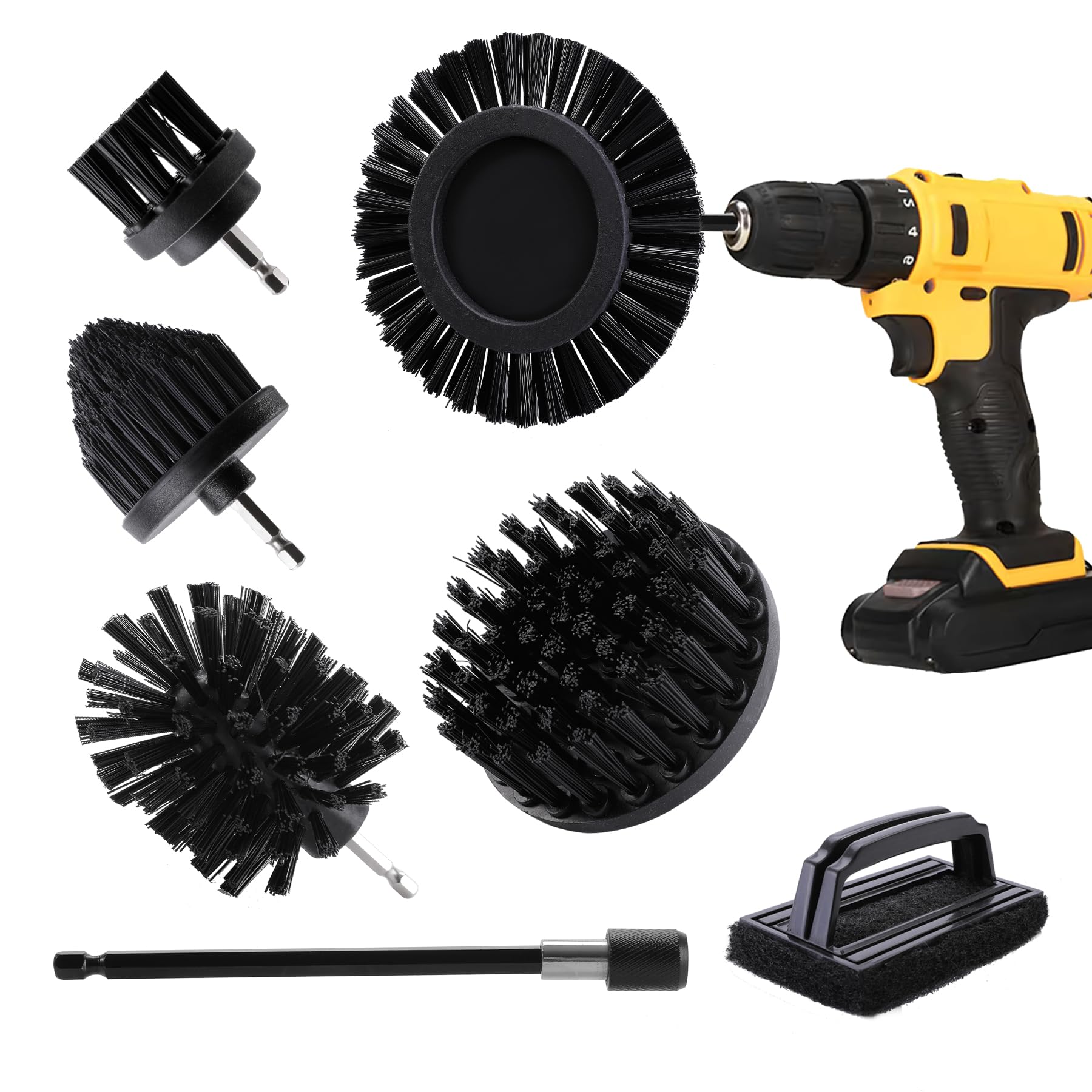 6 Piece BBQ Grill Cleaning Brush Ultra Stiff Drill Powered Cleaning Brushes Nylon Safe Bristle BBQ Grill Rust Remover Gift for Dad Grill Cleaner for Outdoor Grill (Black)