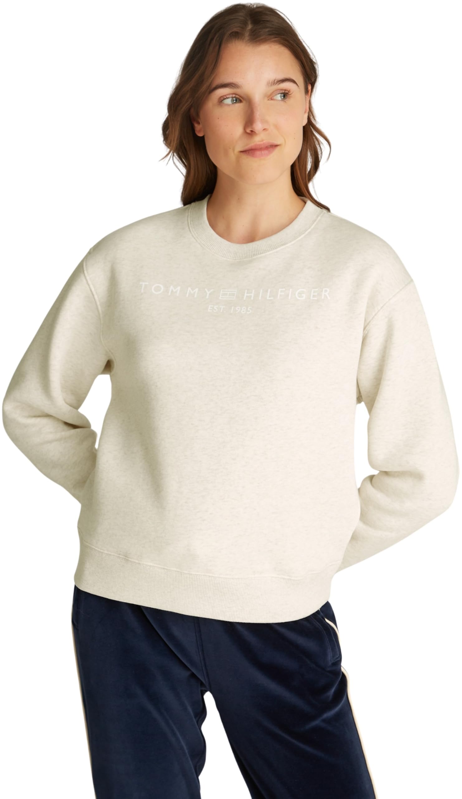 Tommy Hilfiger Women's Sweatshirt without Hood, Off-White (Oatmeal Heather), XXL