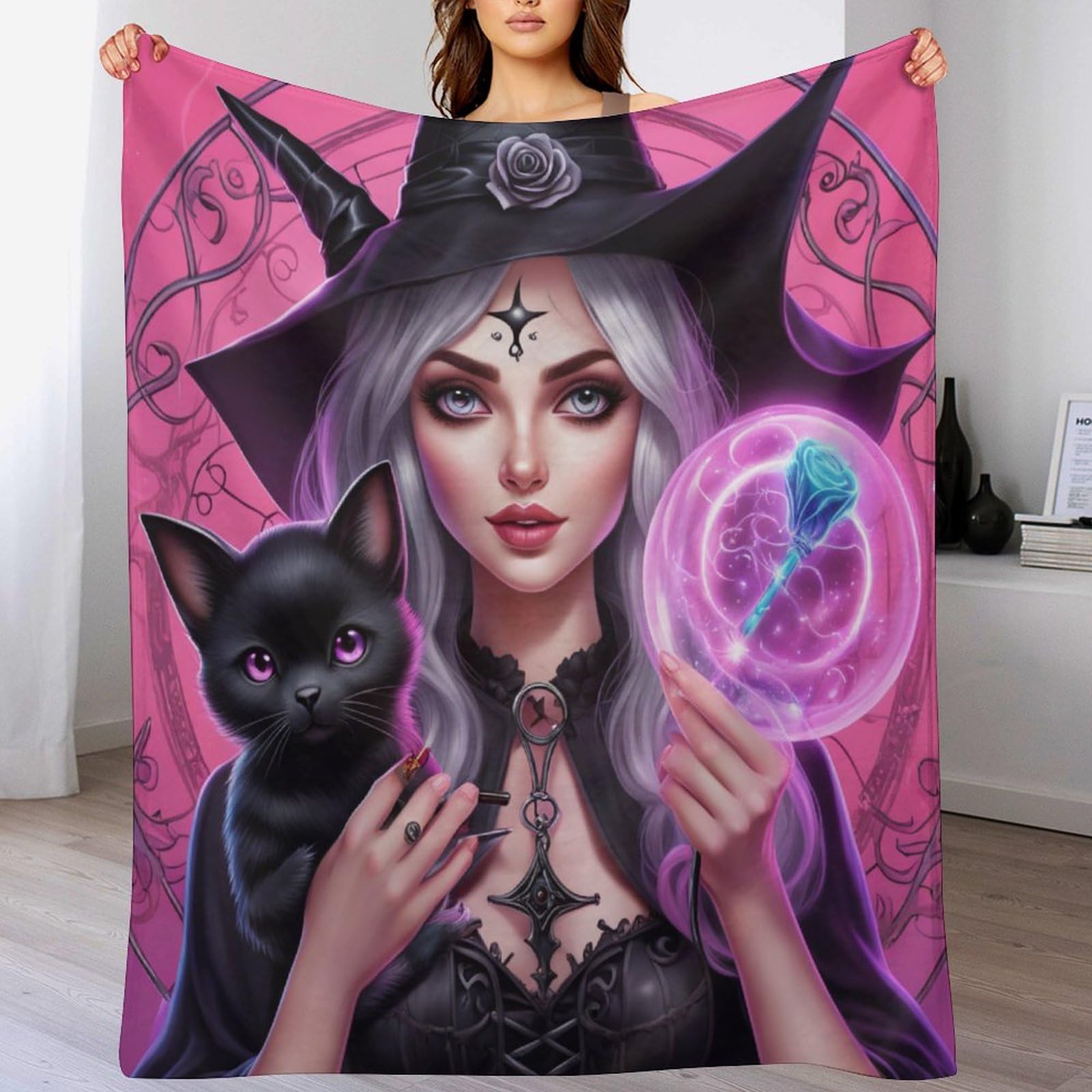 Couverture cadeau sorcière d'Halloween en flanelle douce pour enfant et canapé