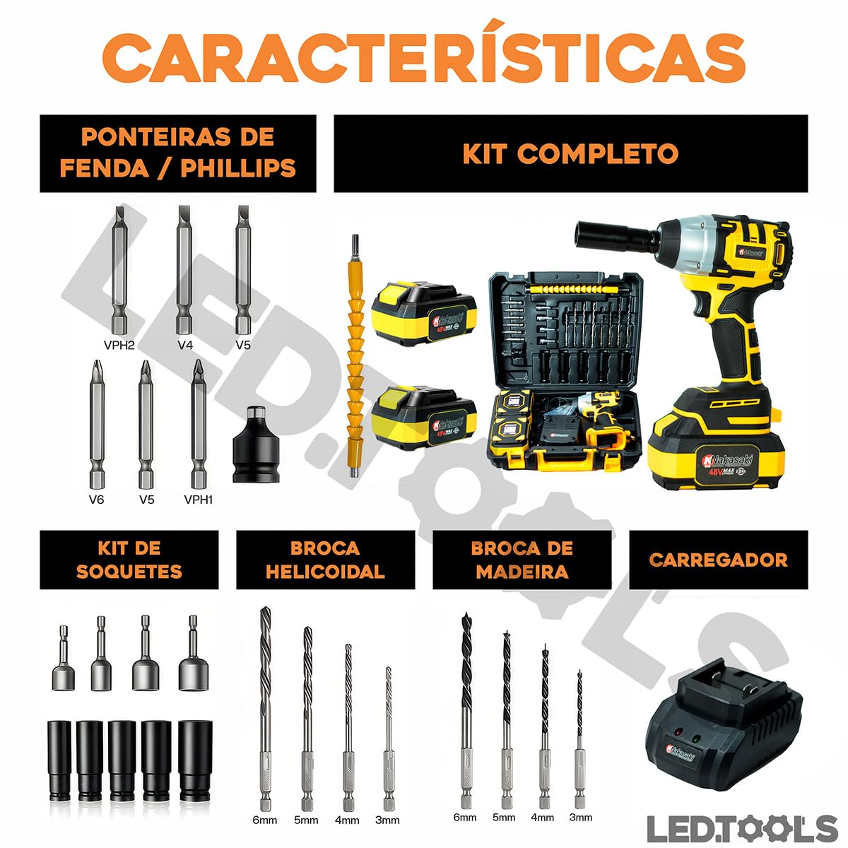 Chave De Impacto e Parafusadeira à Bateria Lítio 48v Brushless