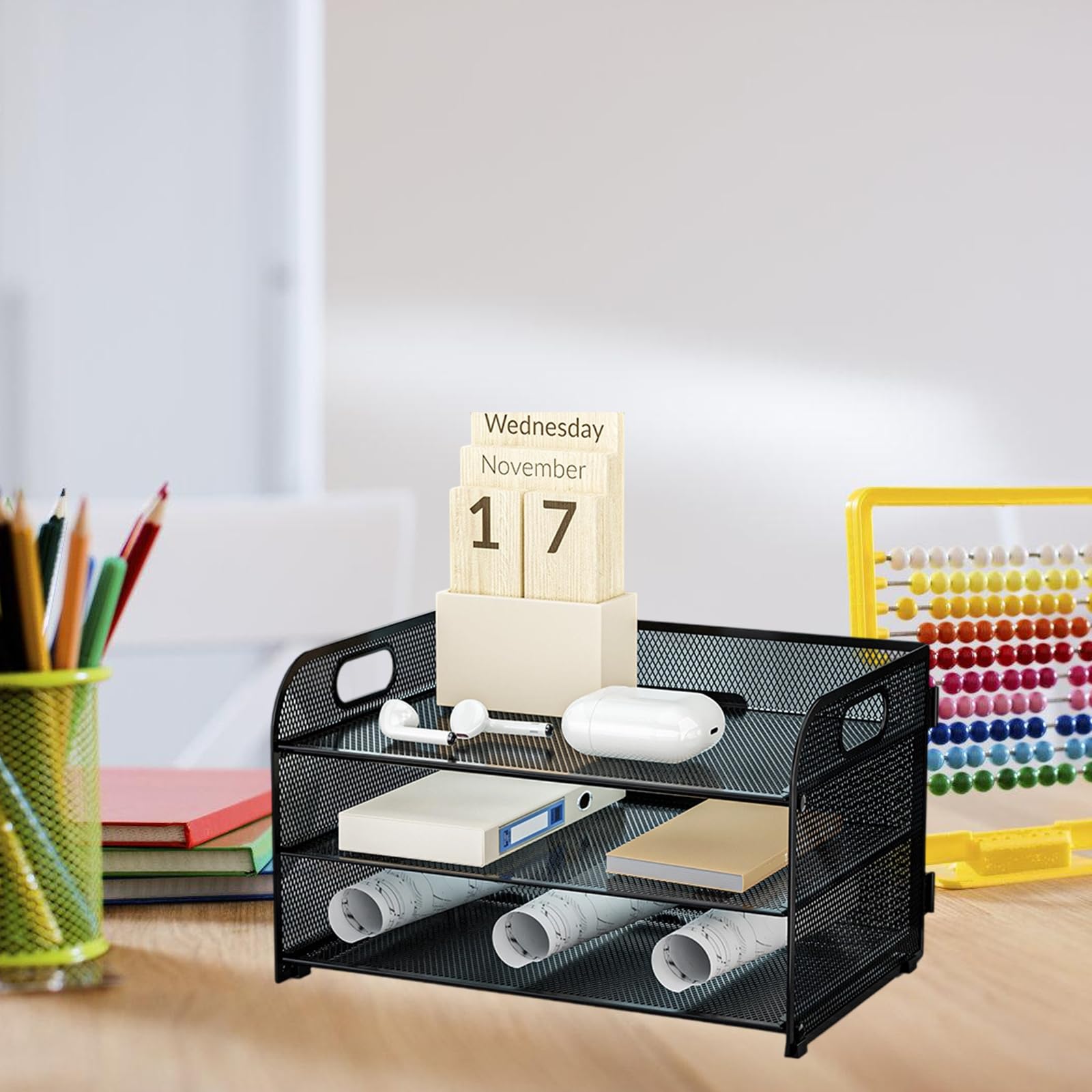 Schreibtisch-Organizer mit 3 Ebenen, Papier mit Griff, Notizbücher, Sortierregal, Zubehör für Büro, Zuhause und Schule, Büro, Aktenablage, Papier-Briefablage für Wohnheim