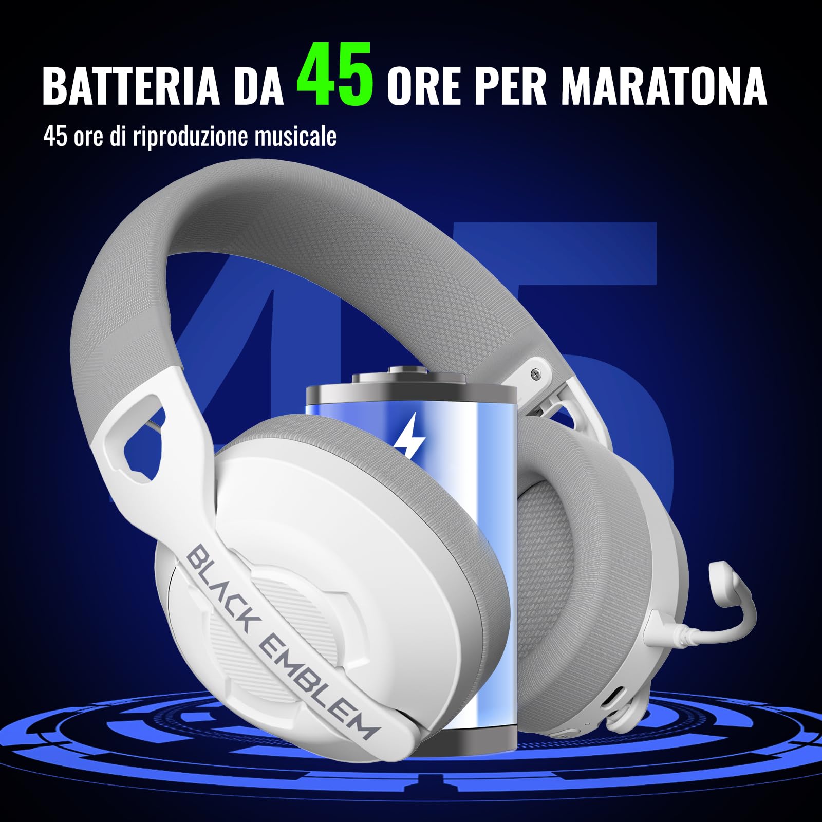 Black Emblem X2 Cuffia Gaming Senza Fili 2.4ghz - 3 Modalità Di Connessione Per Pc, Ps5, Ps4 Con Audio Senza Perdite Tramite Usb - Cuffia Con Microfono Rimovibile Per Iphone 16, Telefoni Android