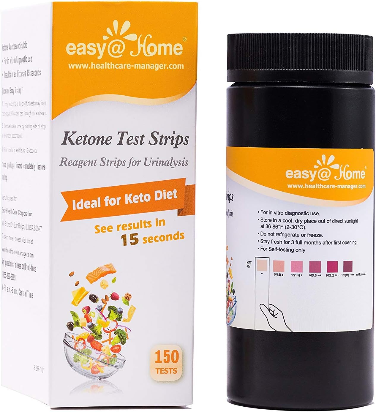 EasyHome Ketone Strips 150 ct, FSA Eligible Urine Sticks