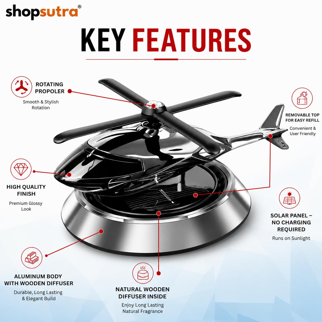 Solar Helicopter Car Perfume Diffuser - Unique Car Air Freshener -5
