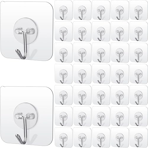 Paquete de 200 ganchos de pared adhesivos fuertes, ganchos autoadhesivos resistentes, gancho adhesivo transparente para colgar sin taladrar para