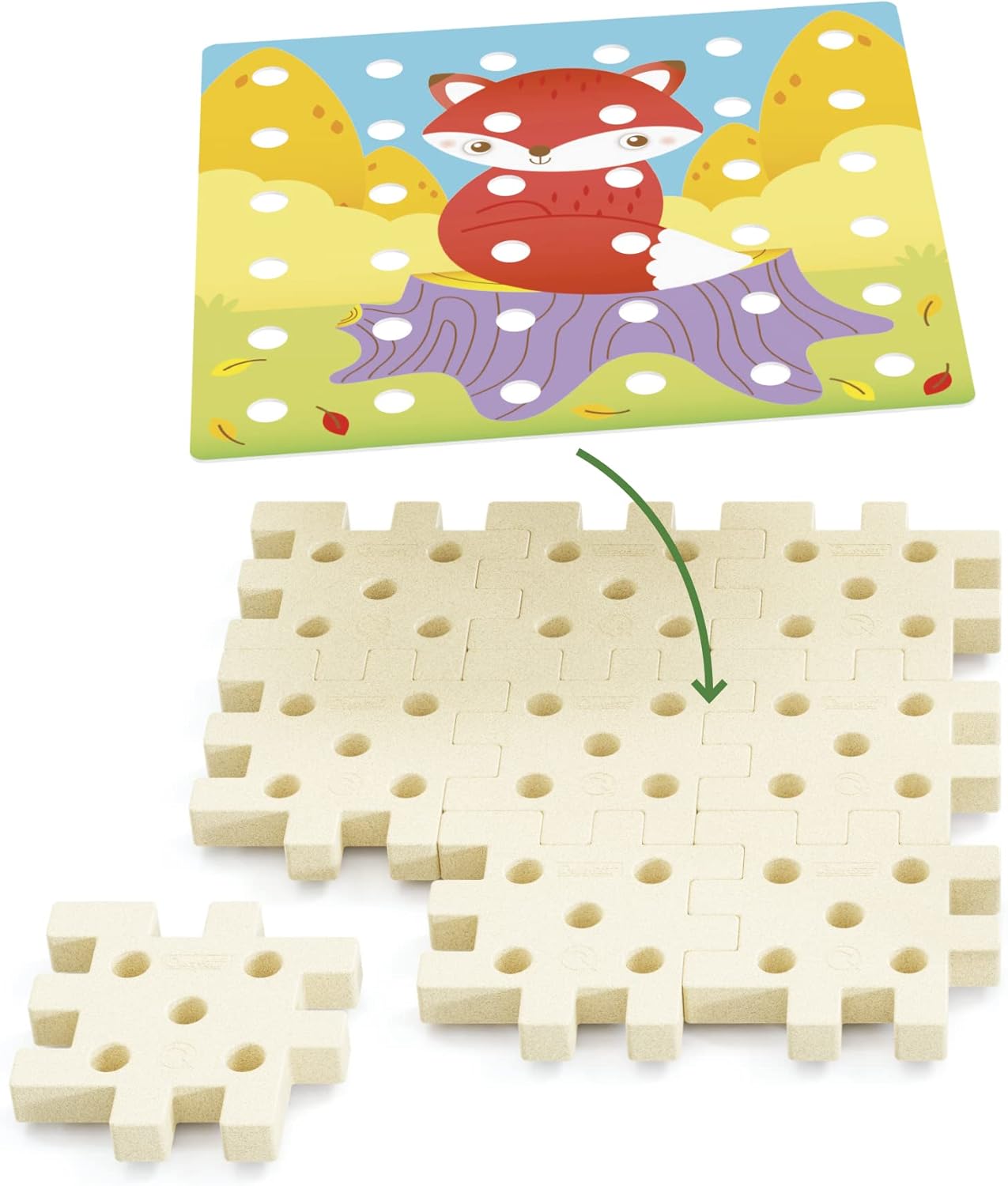 Quercetti PlayBio Jumbo Peggy Stacking Toy - 45 Piece Set Includes 36 Large Pegs in Natural Colors and 9 Interlocking Plates, for Kids Ages 2-5 Years, Multicolor