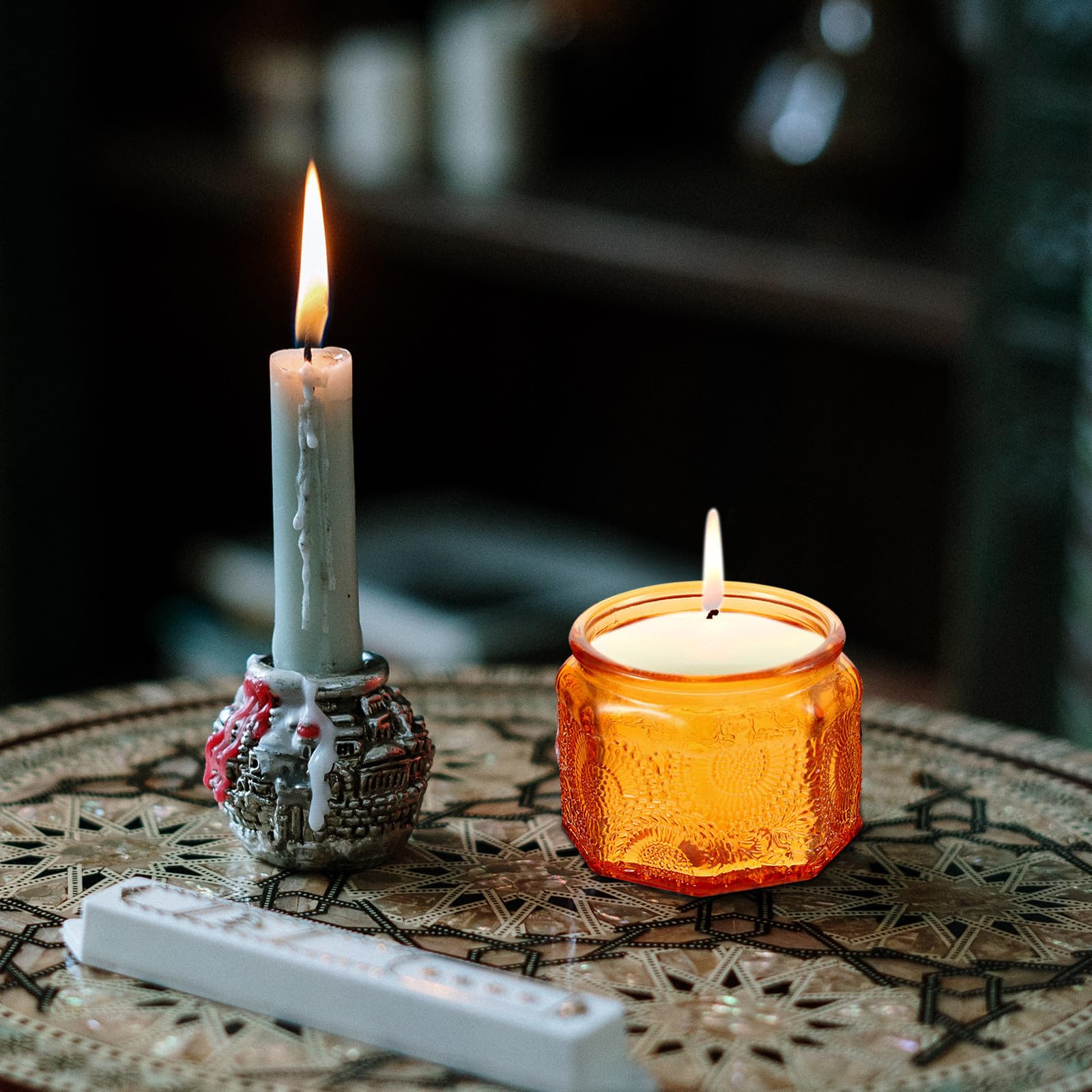 Kerzenbehälter Wiederverwendbare Kerzengläser aus Glas 7 Stück in Orange für Duftkerzen und Jelly für Hochzeitsdeko und Raumgestaltung