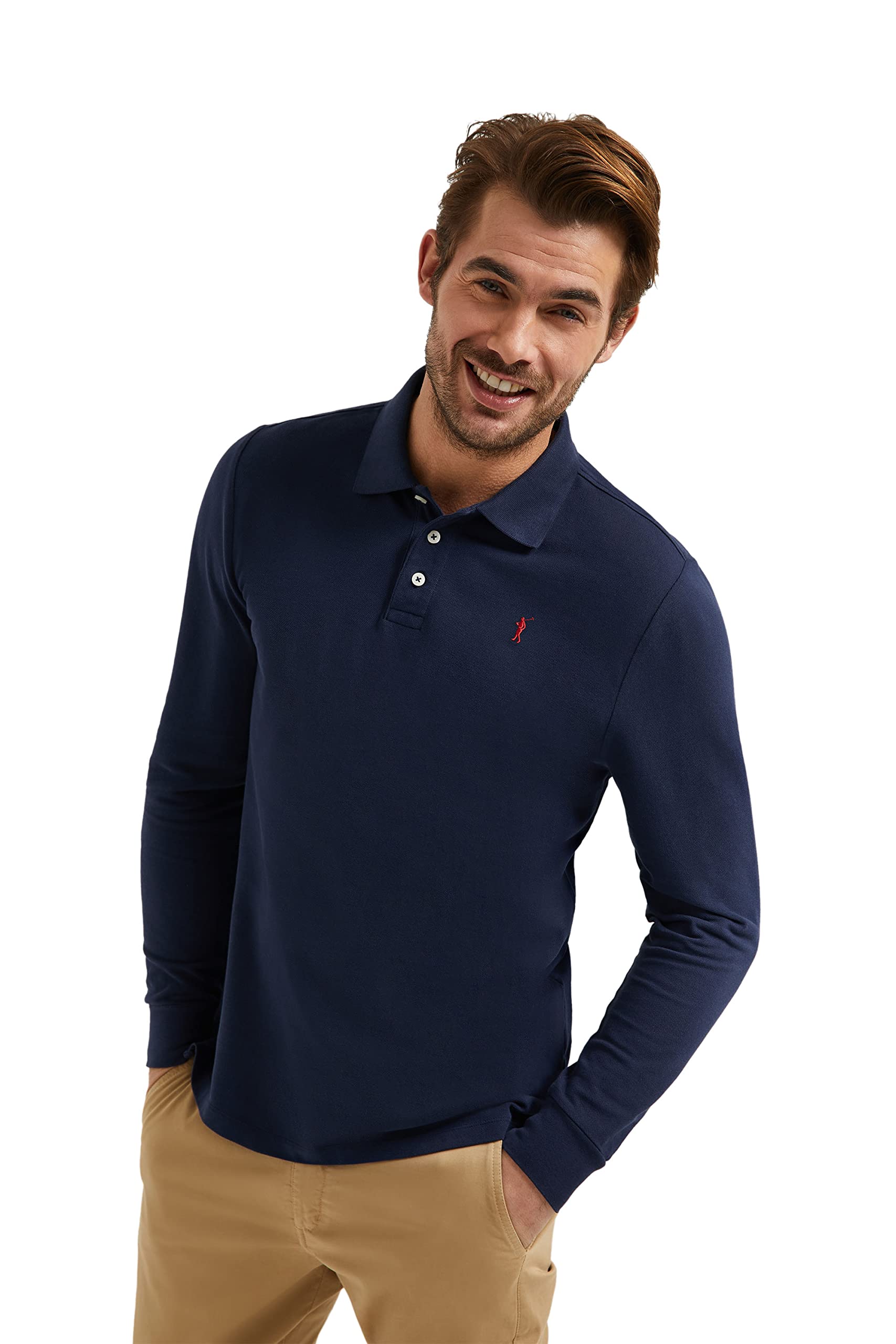 Polo Club Polo Elegante Uomo Manica Lunga Ricamo con Logo - 100% Cotone -