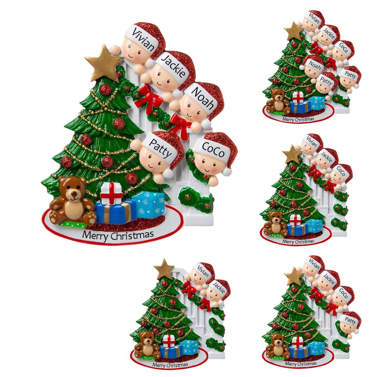 Yakify Family Of 5 Custom Family Christmas Ornaments With Name For Personalized Bannister Peeking Family Christmas Tree Ornament Customized Xmas Ornament With Text Decoration Presents