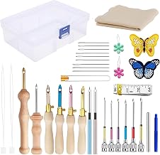 35 Pieces Punch Needle Embroidery Punch Needle Kit for Adults Children, Adjustable Wooden Embroidery Pen with Needle Threaders, Needle Cloth, Organizer