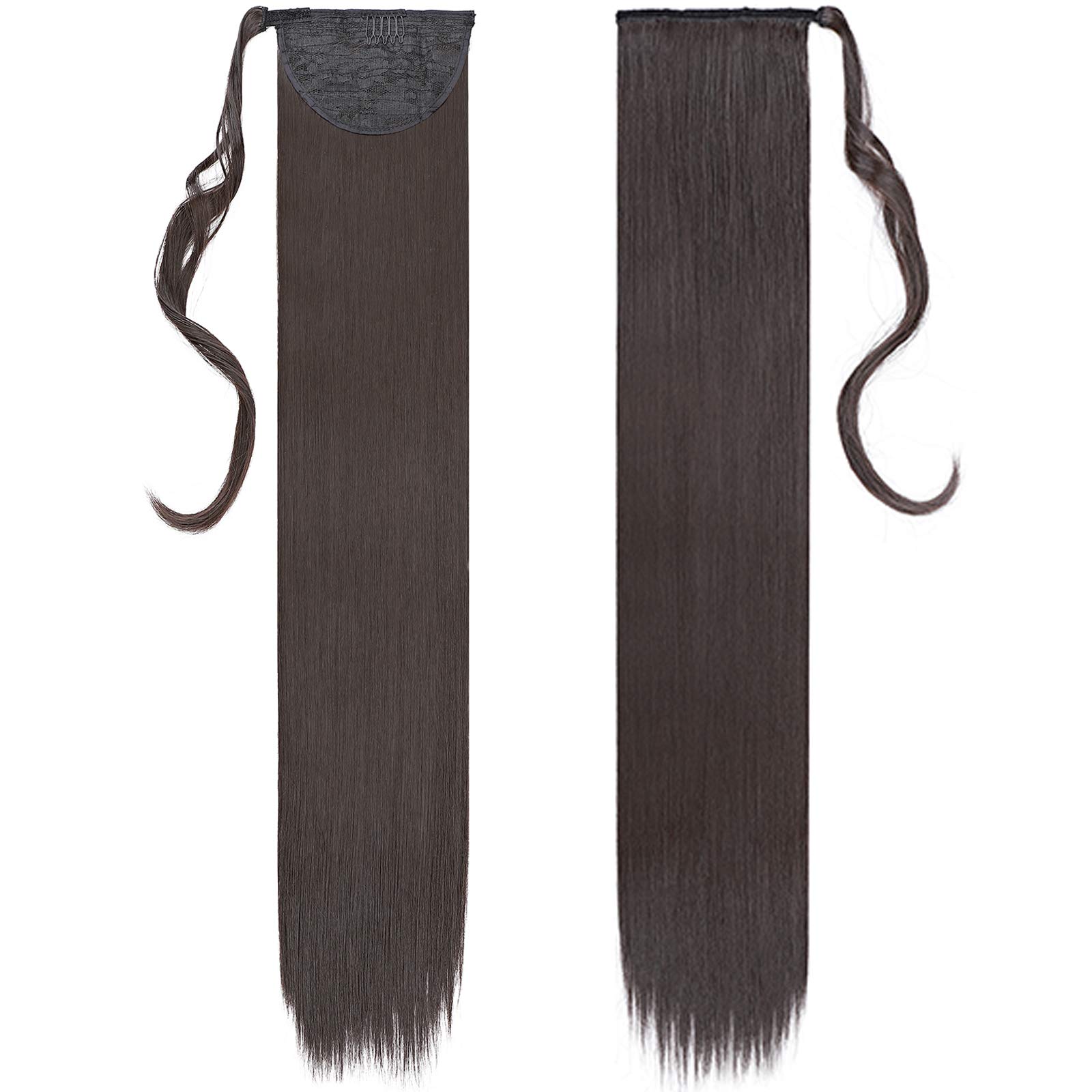 32"(81cm) SEGO Coleta Postiza Larga Pelo Sintético Se Ve Natural [Castaño Oscuro] Extensiones de Cabello Clip Cola Lisa Ponytail Extension (140g) — view 2