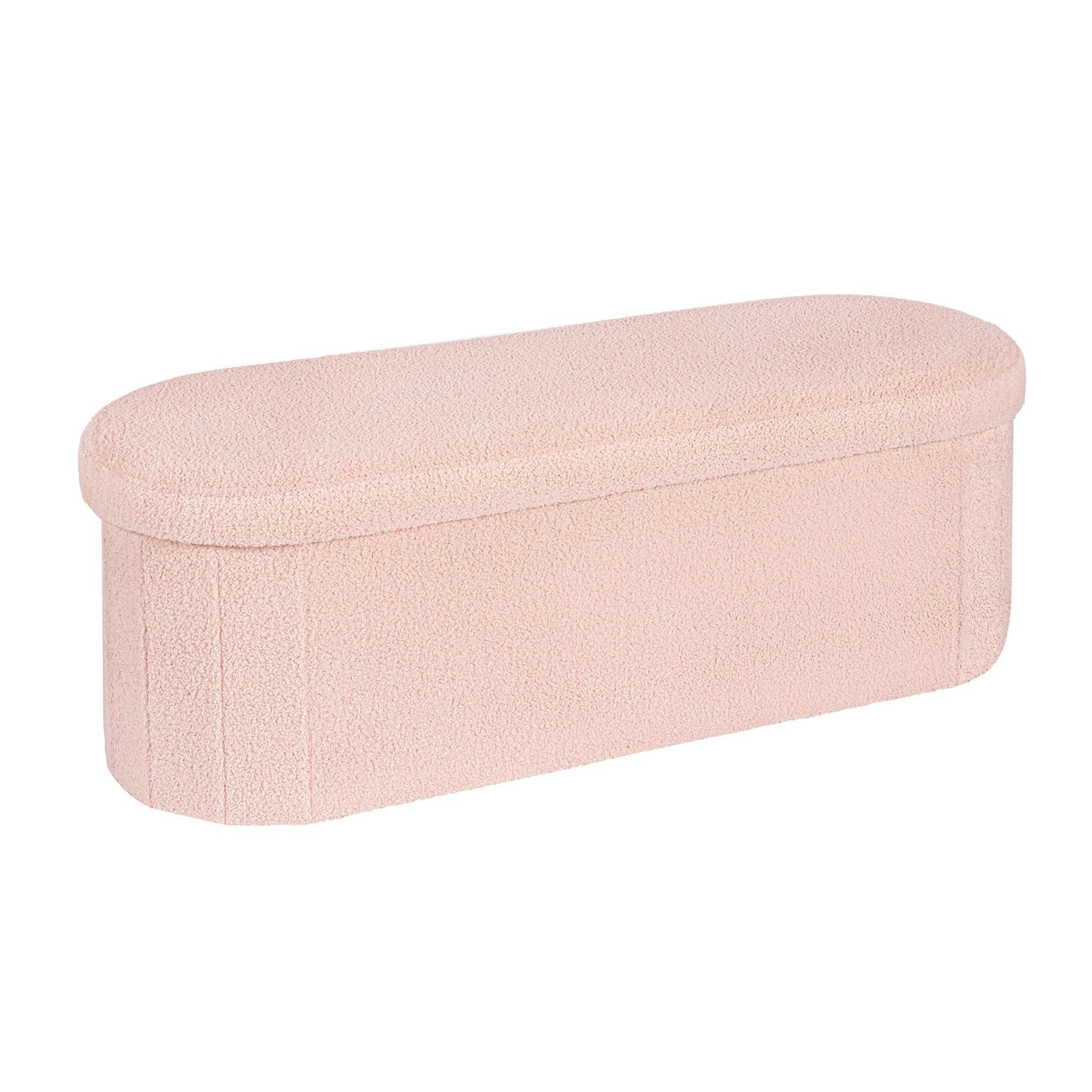 Bonlife Ottoman Storage Bench,Folding Boucle Footstool Oval, End of Bed Stool, Ideal for Living Room, Bedroom, 100L Storage Space,Pink,110x38x38cm