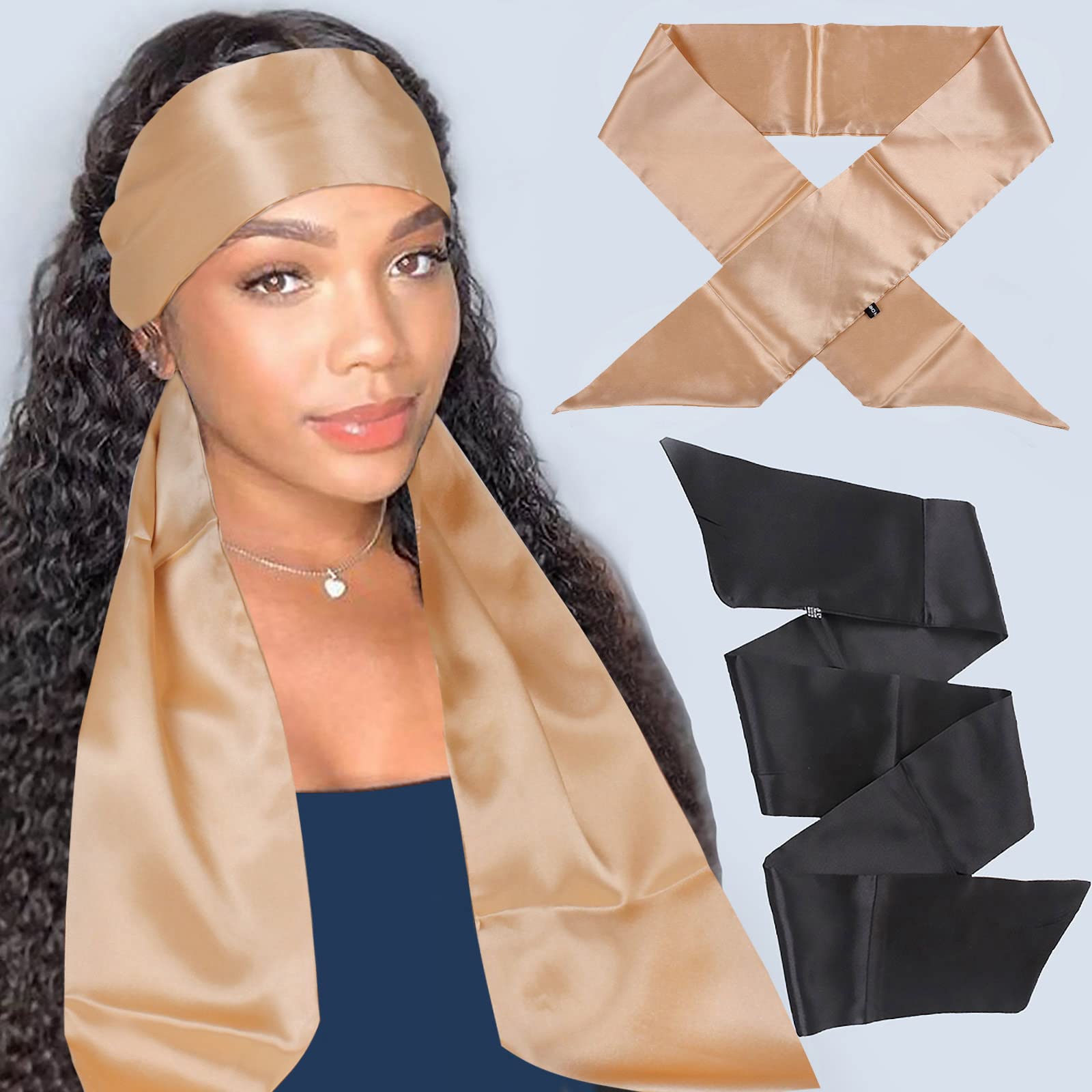 Xtrend 2Pcs Women's Satin Edge Scarf for Lace Wigs 58 Inch Fashion  Headbands Laying Scarf for Baby Hair Non Slip Hair Wrap Wigs Grip Band for  Yoga