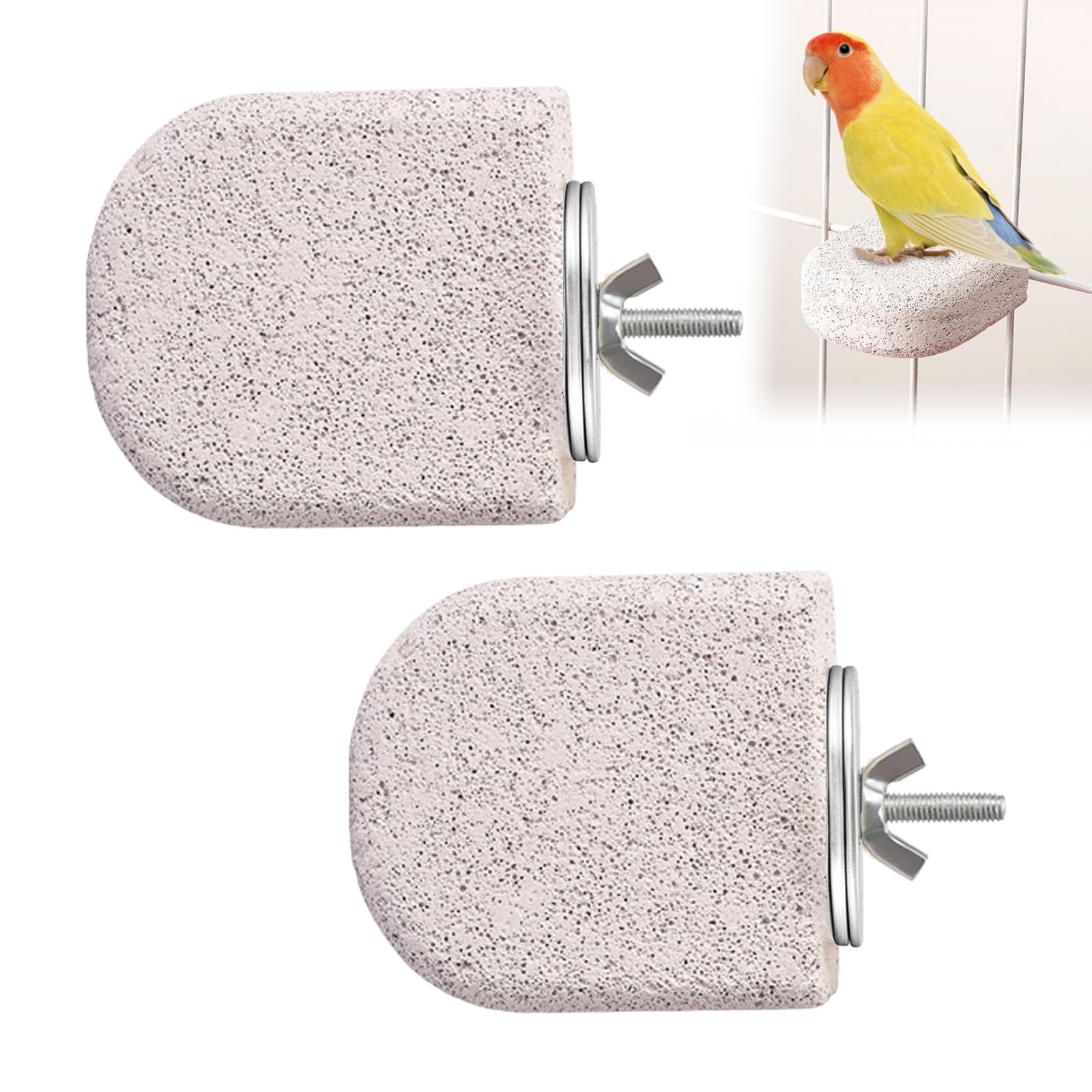 Pet Grinding Stone Perch Set – 2 Pcs Natural Pumice Bird Perch Platform, Lava Ledge – Nail and Beak Grooming Perches for Budgies Cockatiels Conures Small Birds – Easy Cage Attachment, Light Gray