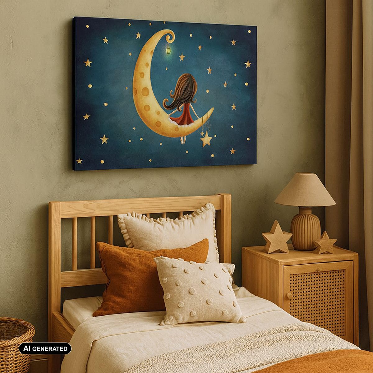 ARTTOR Lienzos decorativos Infantil Chica Luna Cuadro Sobre Lienzo Moderno 70x50cm Cuadros Decoracion Salon Dormitorio Cocina Cuadros Pared Imágenes Wall Art Prints Decor Canvas AA70x50-4683