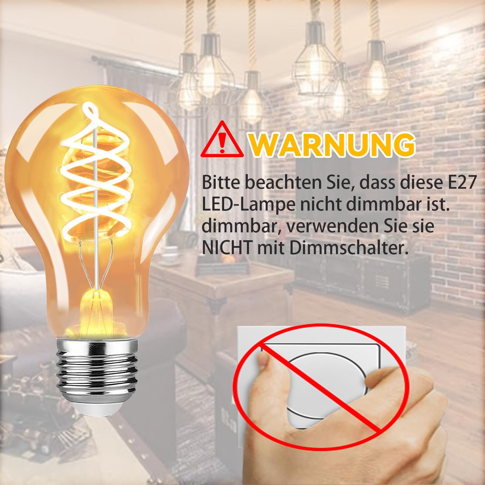 4Stück Edison Vintage Glühbirne, E27 4W LED Glühbirne Vintage Antike Glühbirne, A60 LED Lampe warmweiß 2700K Licht Beleuchtung für Nostalgie Haus Café Bar Restaurant (Packung mit 2)