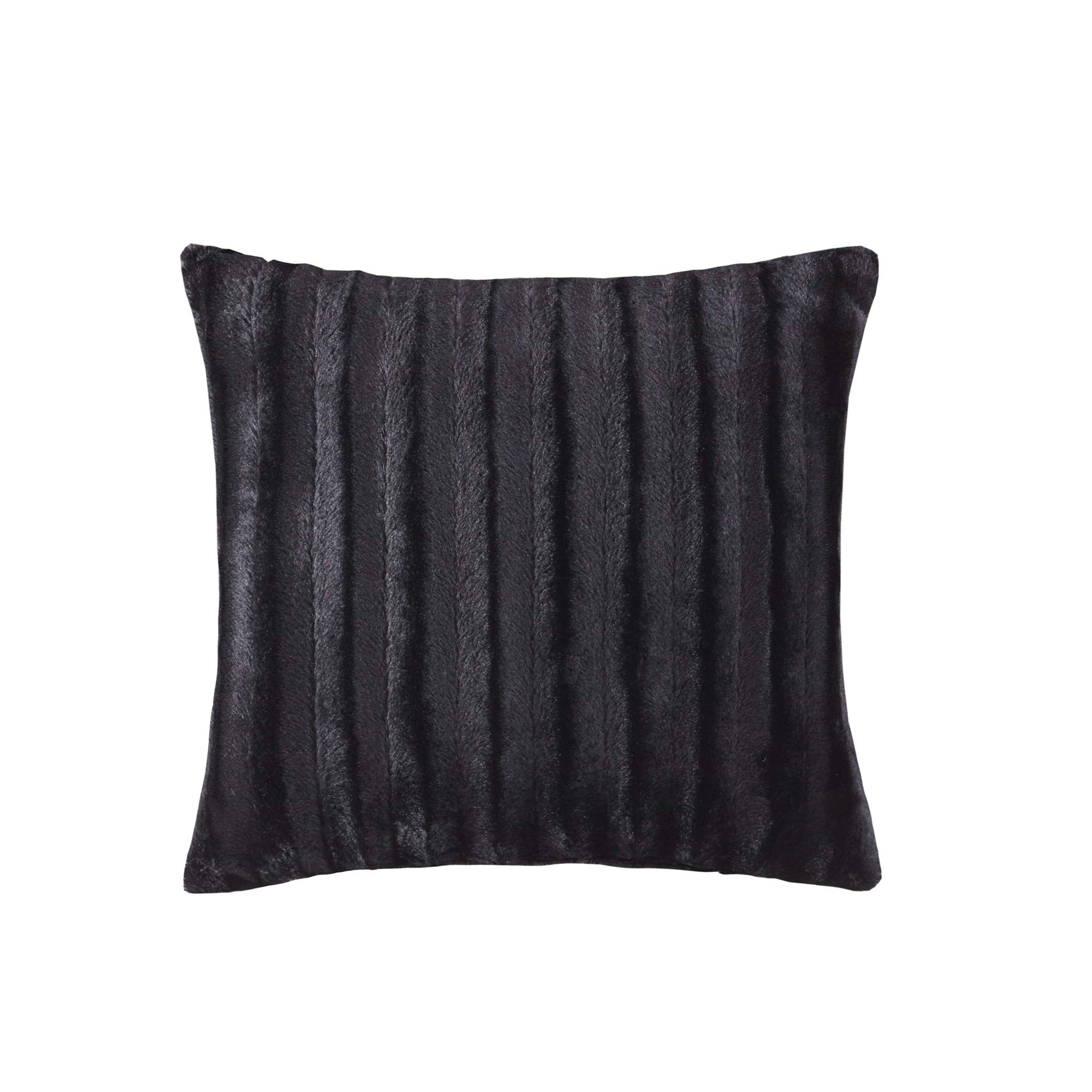 Madison Park Duke Luxury Faux Fur Square Throw Pillow Premium Soft Cozy for Bed, Coach or Sofa, 20 in x 20 in, Black