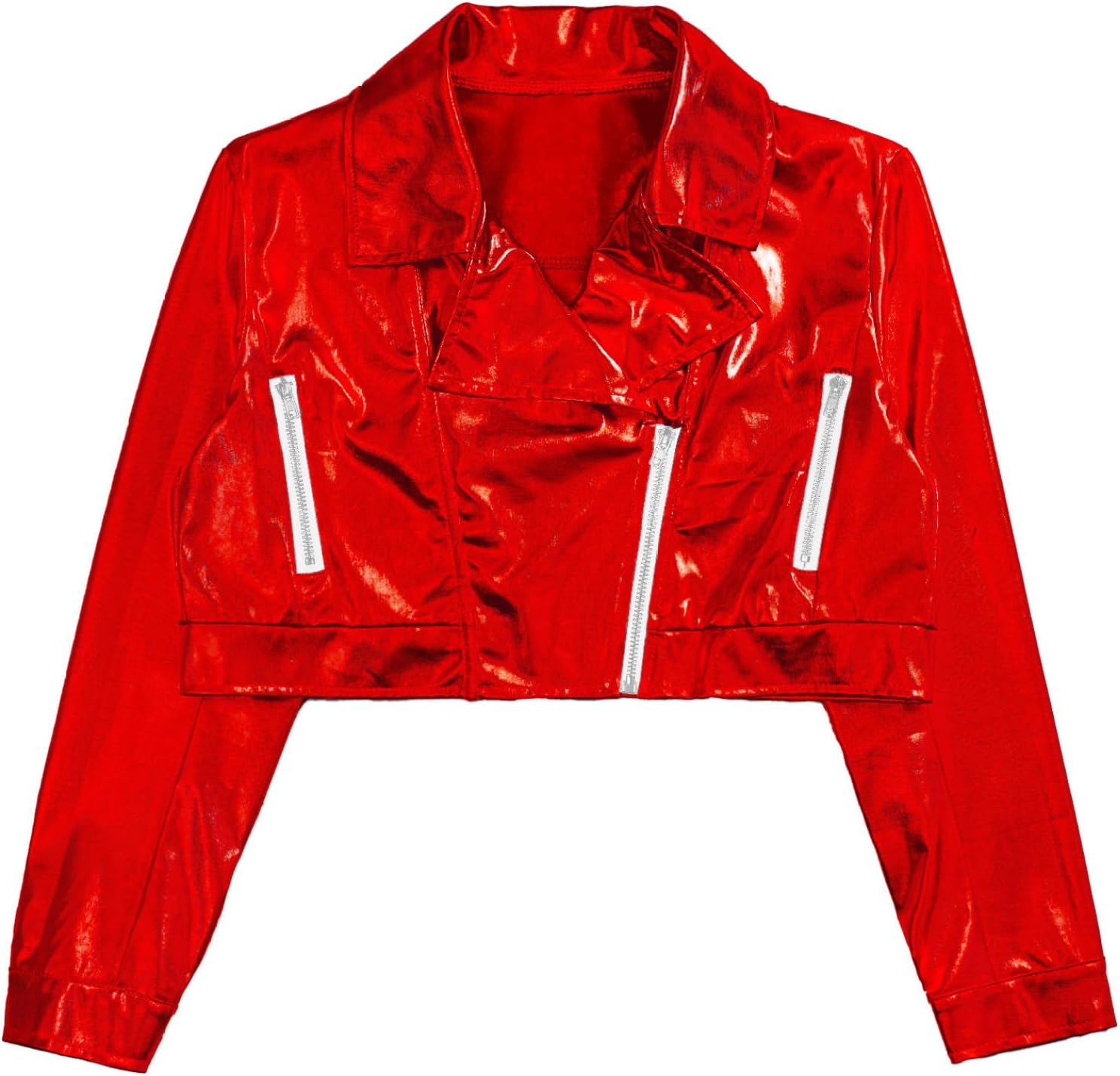 Kids Boys Girls Metallic Bomber Jacket PU Motor Biker Coat Disco Party Modern Hip Hop Jazz Dance Crop Top