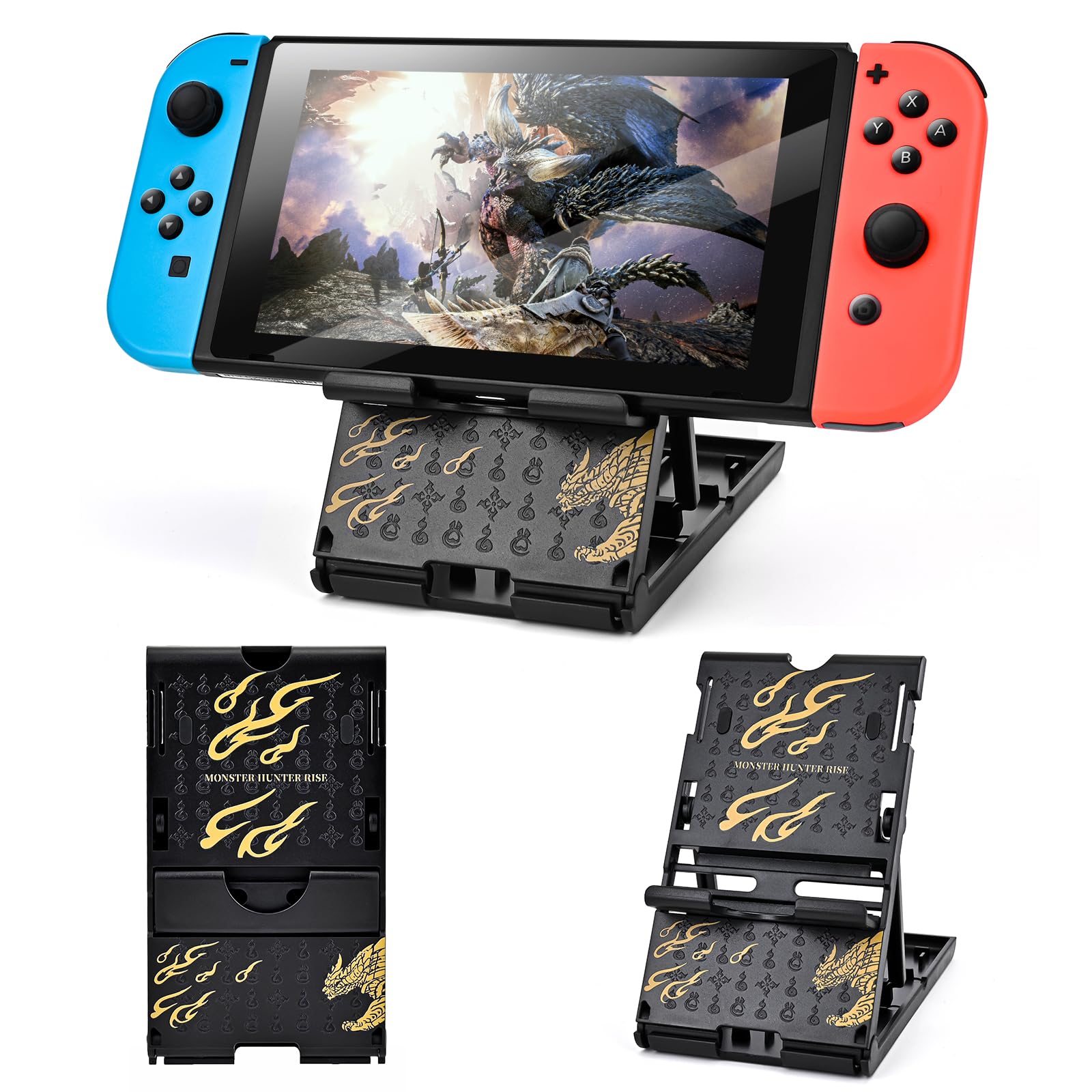 DLseego Switch Stand Suitable for Switch/Switch OLED/Switch Lite, Cute Cool Analog Angle Adjustable Holder Kickstand, Portable Foldable Non-Slip Non-Shake Anime Bracket - Black Gold