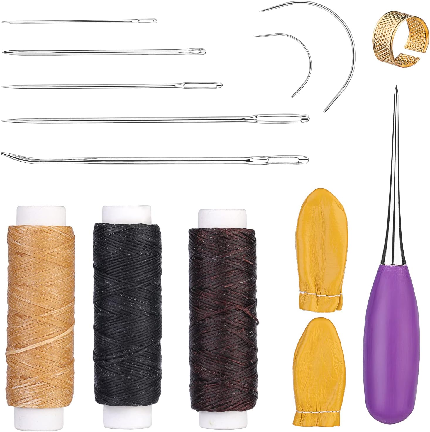 14 Pcs Sewing Kit,Leather Sewing Kit,Including 3 Colors Leather Wax Wire, Punch