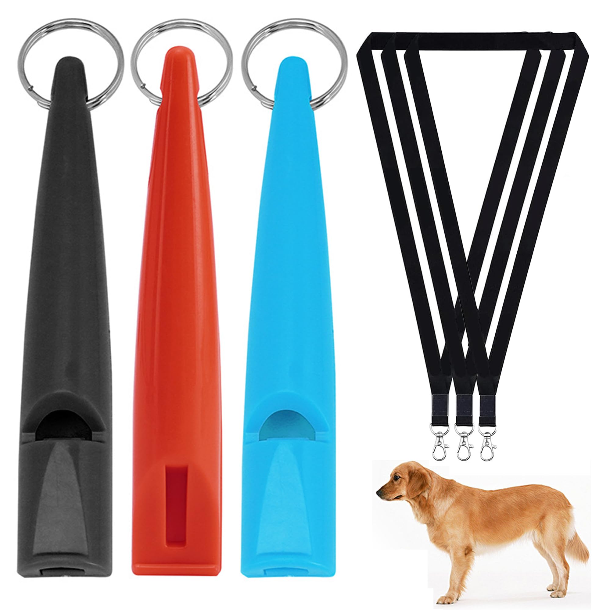 ALUYF 3 PCS Silbato para Perros, Silbato Ultrasónico Profesional, Silbato para Perros con Cordón, Ultrasonidos Silbato de Entrenamiento de Perro, para Entrenamiento, Enseñanza, Azul, Negro y Rojo