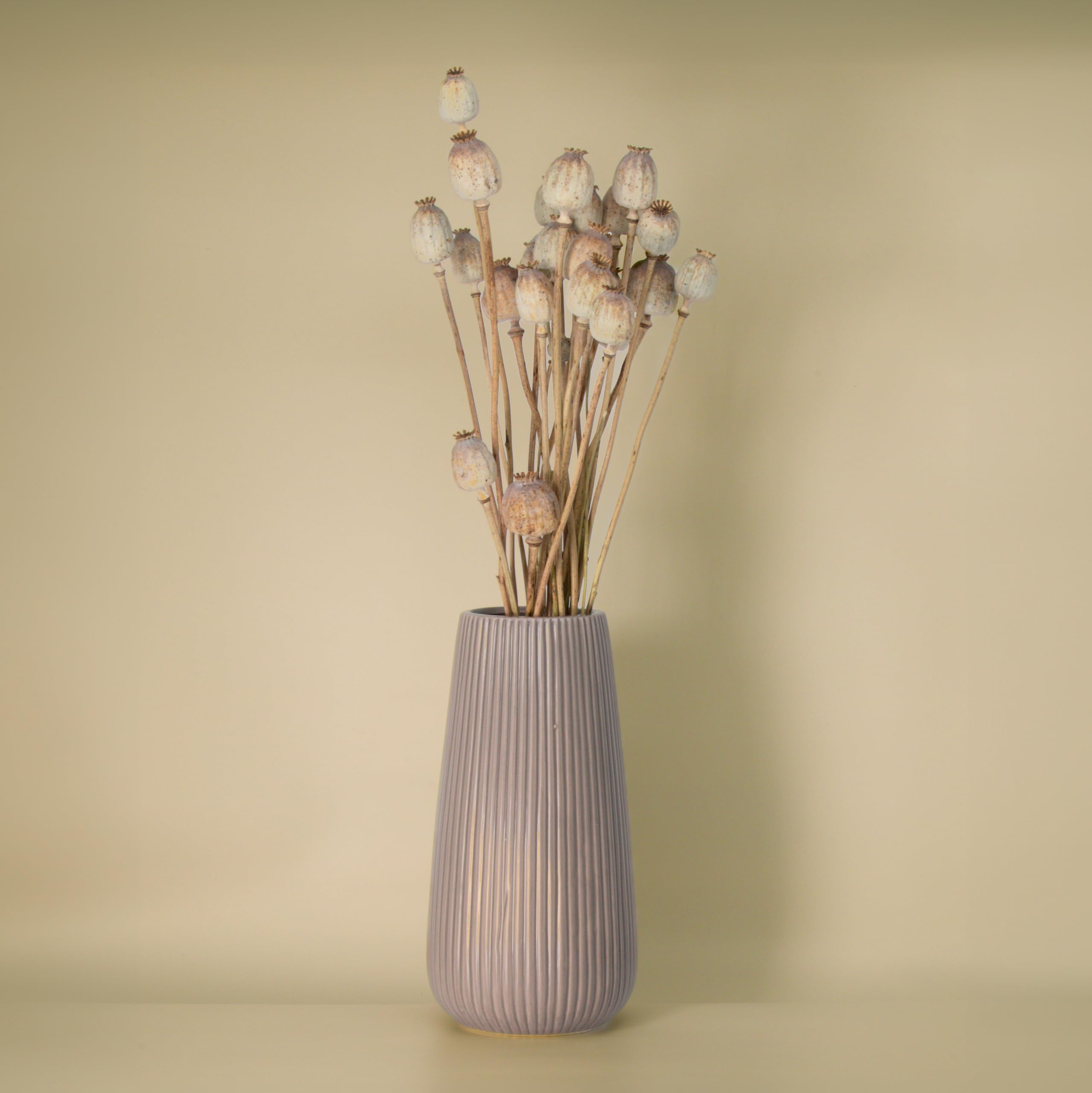 Trockenblumen Feldstrauß Mohnblumen – Handgebundener Trockenblumenstrauß – mit wunderschöner Vase VIO – Tolle Blumen Strauß Dekoration, ewig haltbar Blumenliebhaber