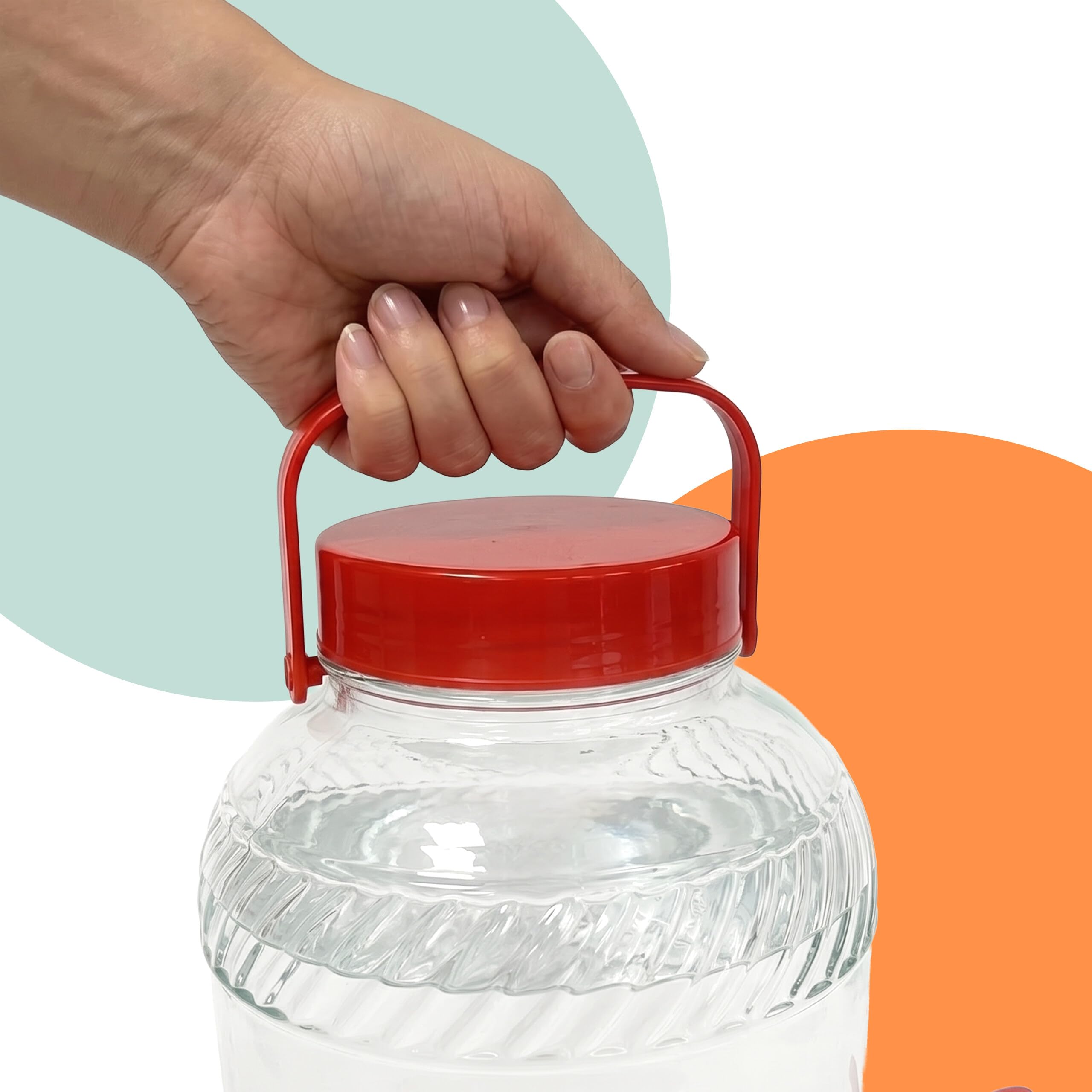 Relaxdays distributore Bevande 10 L in Vetro, per Bevande Fredde, con Rubinetto, Coperchio e Manico, Trasparente/Rosso