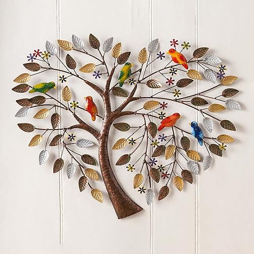 Xnchhou Escultura de pared hecha a mano, ramas de pájaro, flores, forma de corazón, árbol de la vida, decoración para colgar en la pared, 11.8 in