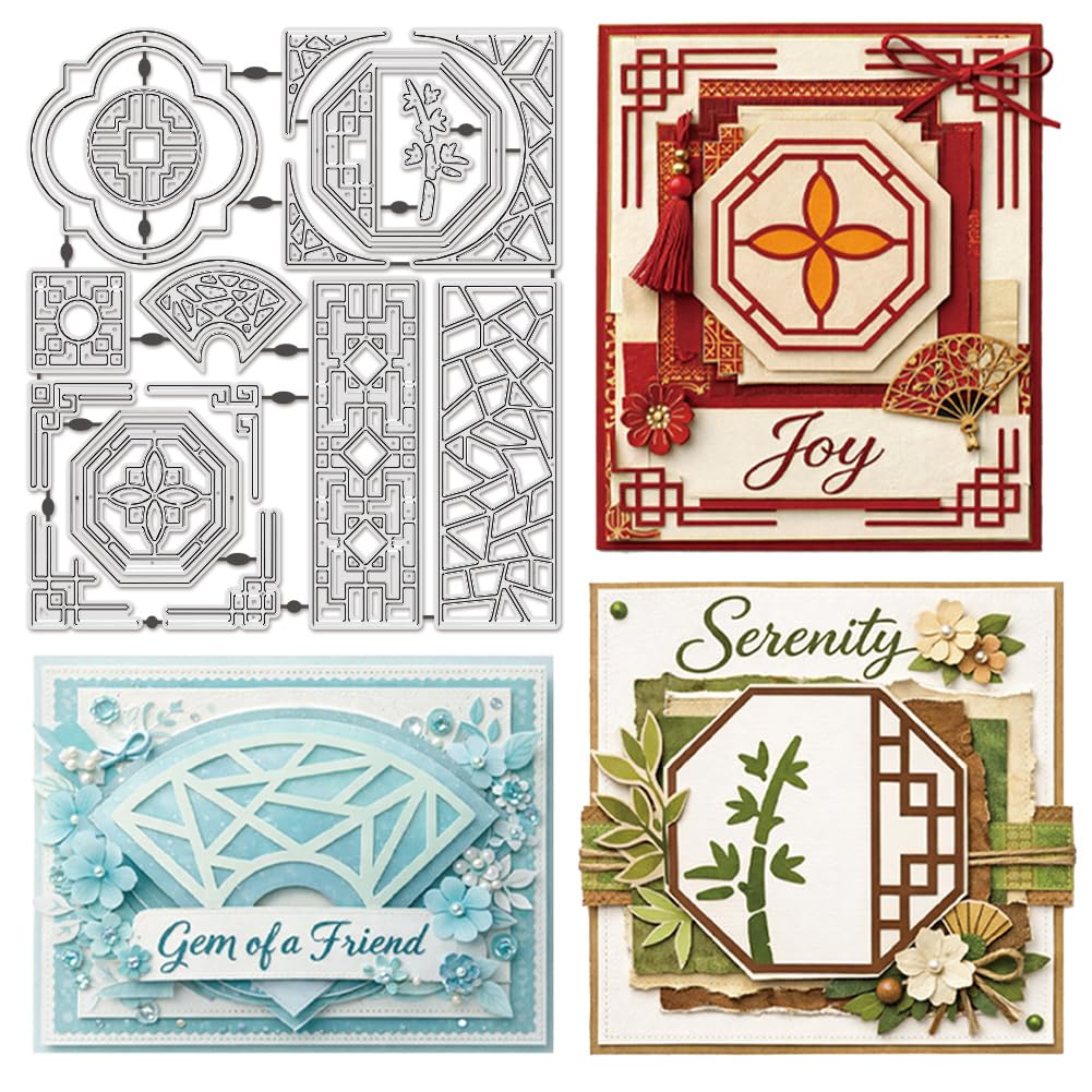 UNICRAFTALE 19Pcs Rectangle Frame Cutting Dies for Card Making Chinese Style Frame Background Metal Die Cuts Embossing Carbon Steel Stencils Template for DIY Scrapbooking Paper Album Craft Decor