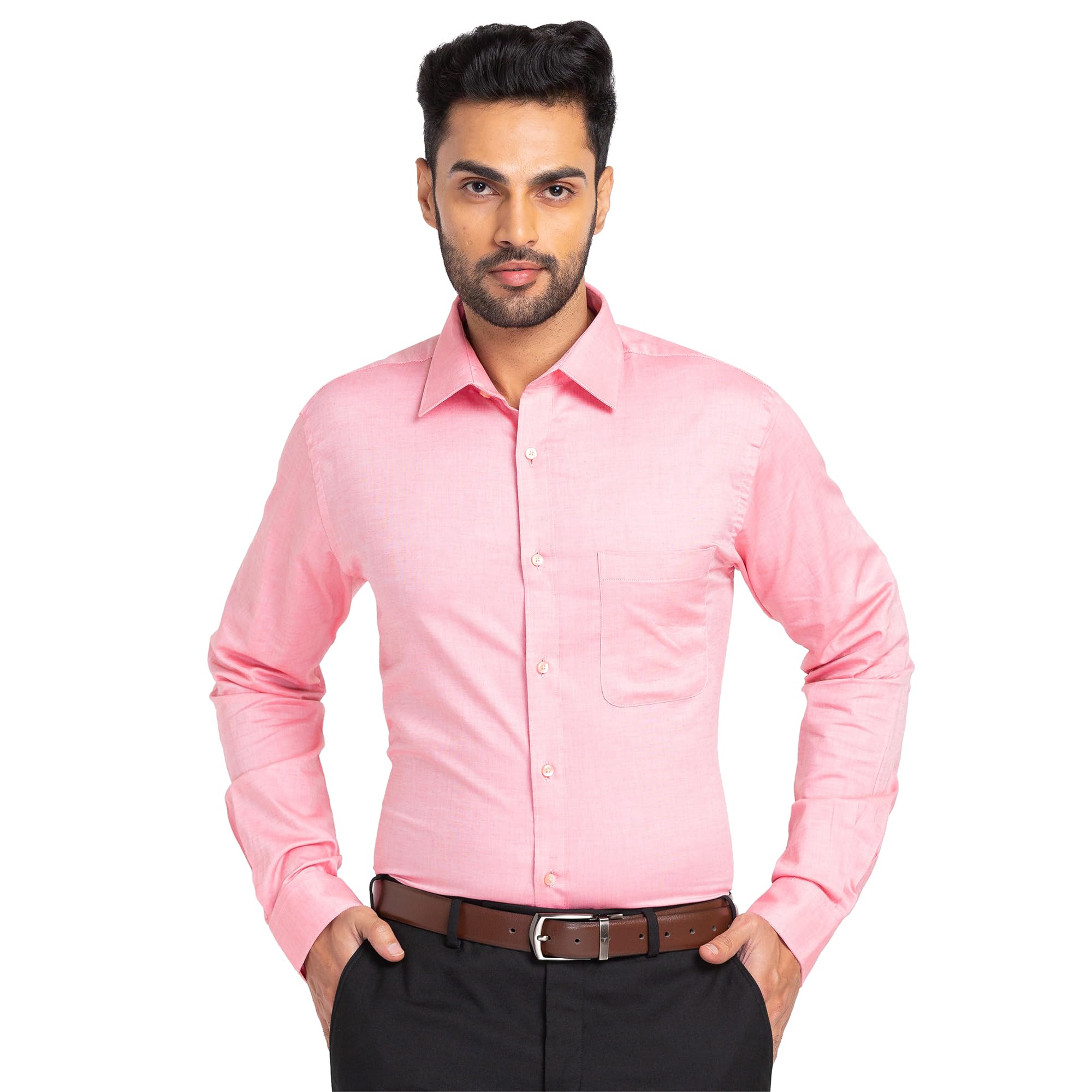 Raymond Men's Pure Cotton Solid Pattern Slim Fit Semi Cutaway Collar Full Sleeve Formal Shirt