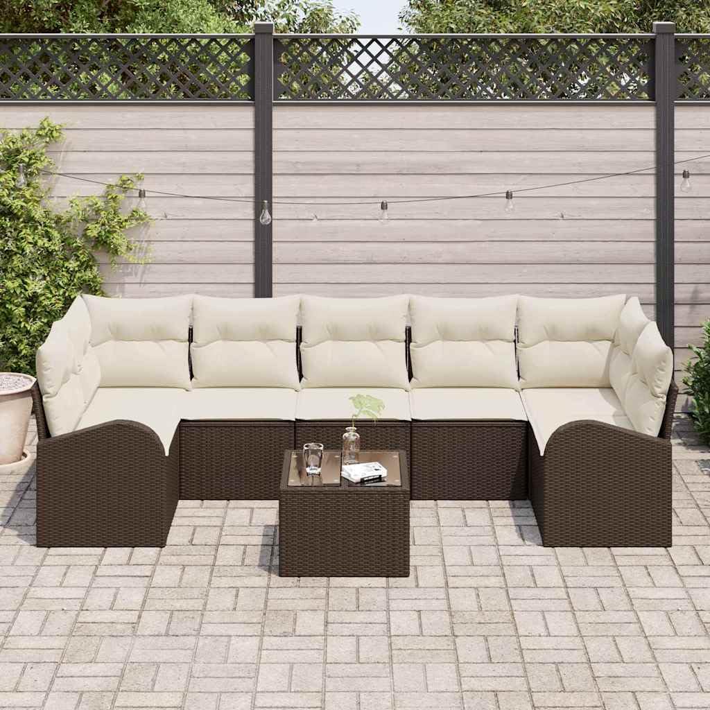 Zestaw sofy ogrodowej, brązowy, polirattanowy, 289 x 124 x 85 cm ze stołem, modułowy leżak ogrodowy, sofa na meble balkonowe, ławka ogrodowa i meble wypoczynkowe, na relaksujące letnie