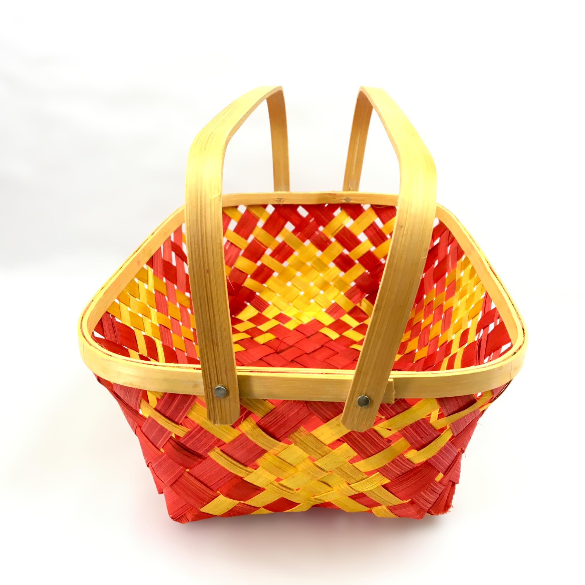 Handle cane bamboo basket for multipurpose uses natural brown wicker for hamper chocolate flower pooja cane basket. Set of 2 baskets. (Red) - Image 2 thumbnail