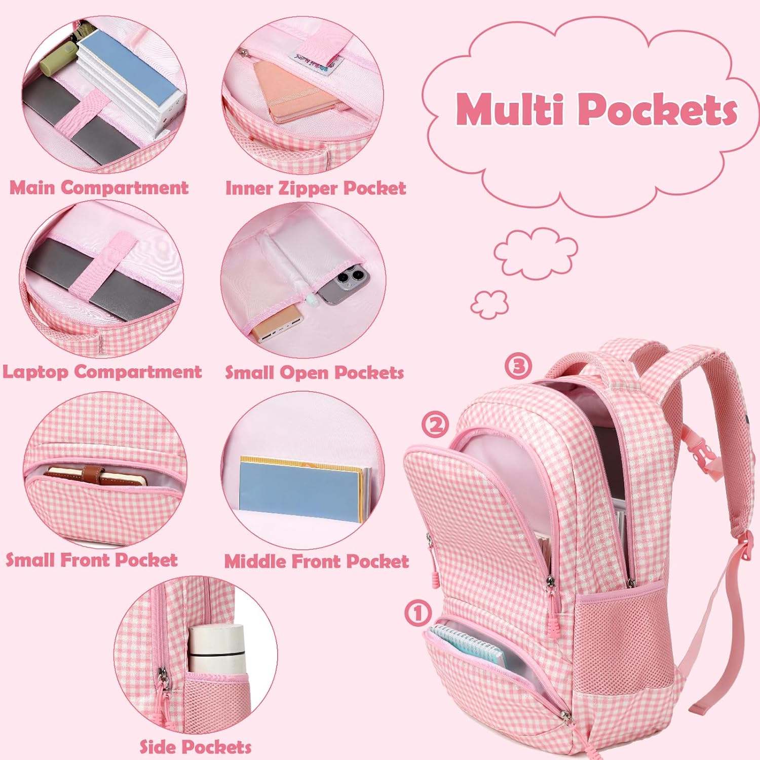 Kimwadalh School Backpack for Girls, Backpack with Lunch Box Pencil Case for Preschool Elementary High School Girls Boys