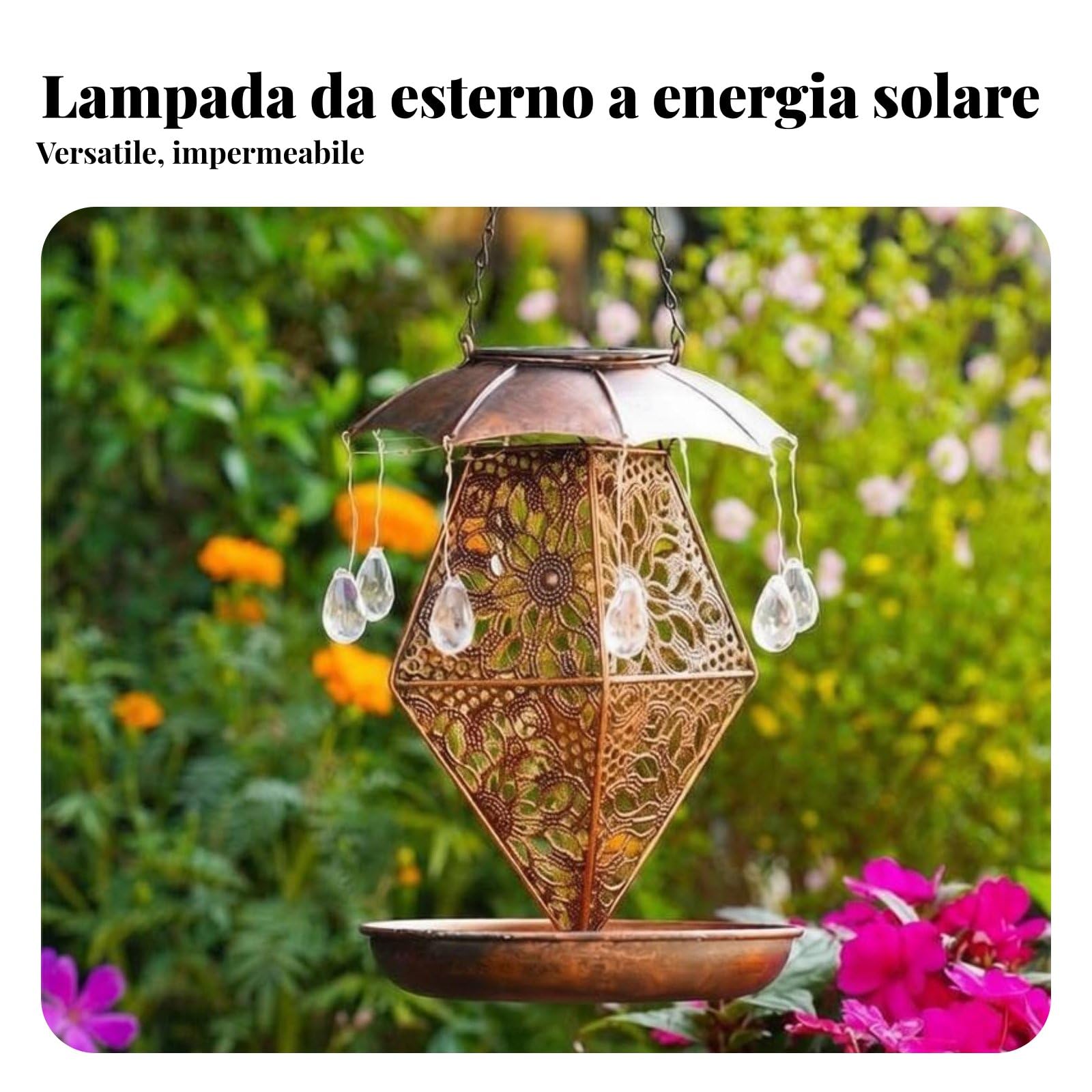 predolo Mangiatoia per Uccelli Solare Sospesa Stile Vintage Mangiatoia per Uccelli Sospesa Impermeabile Lanterna da Giardino in Metallo Traforato per Esterno, Rame