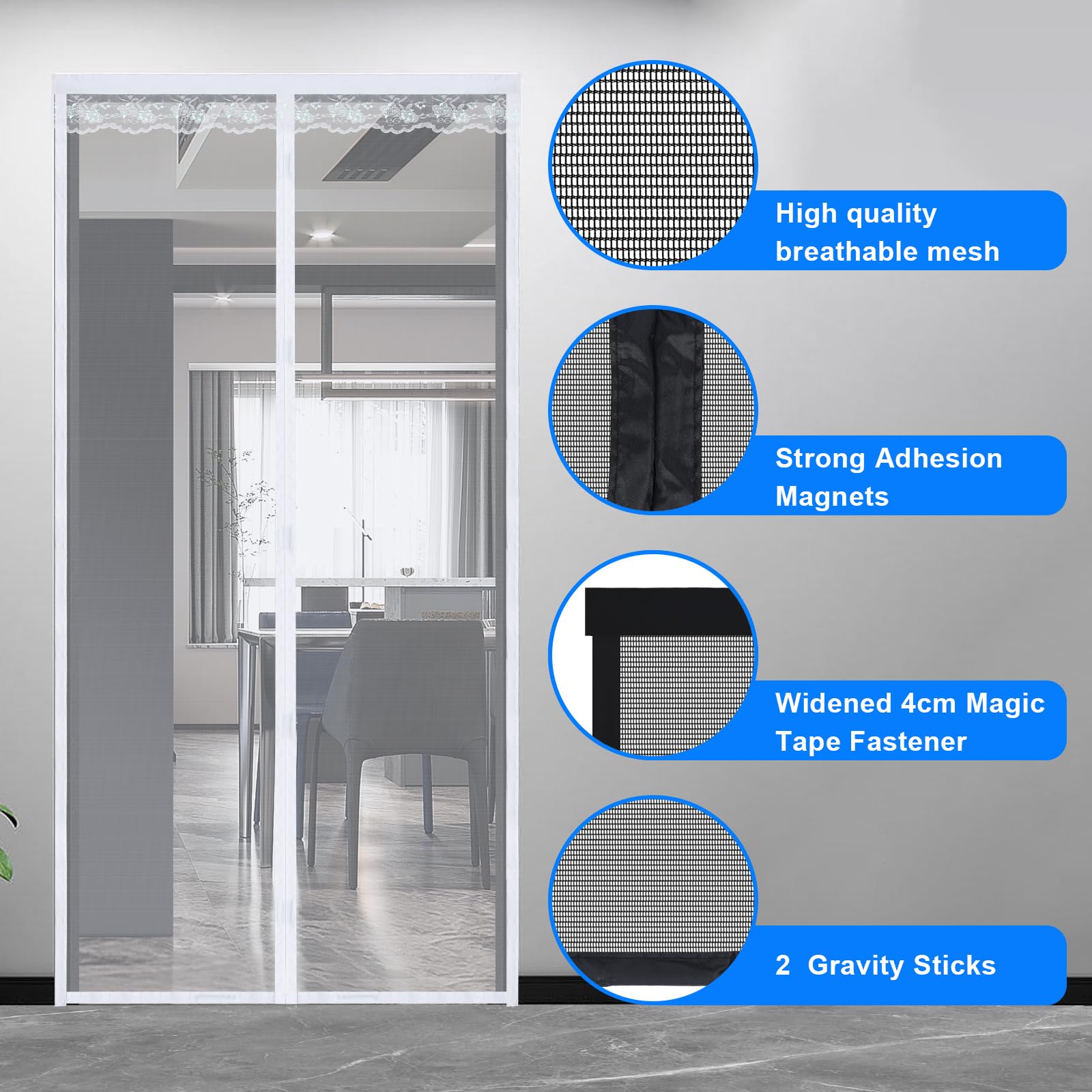 Zanzariere Magnetiche per Porte Finestre 160x260cm,Bianco,Tenda Anti Insetti e Zanzare con Rete Fine, Calamite Incorporate, Facile da Installare, Ideale per Balcone,Terrazza e Cantina
