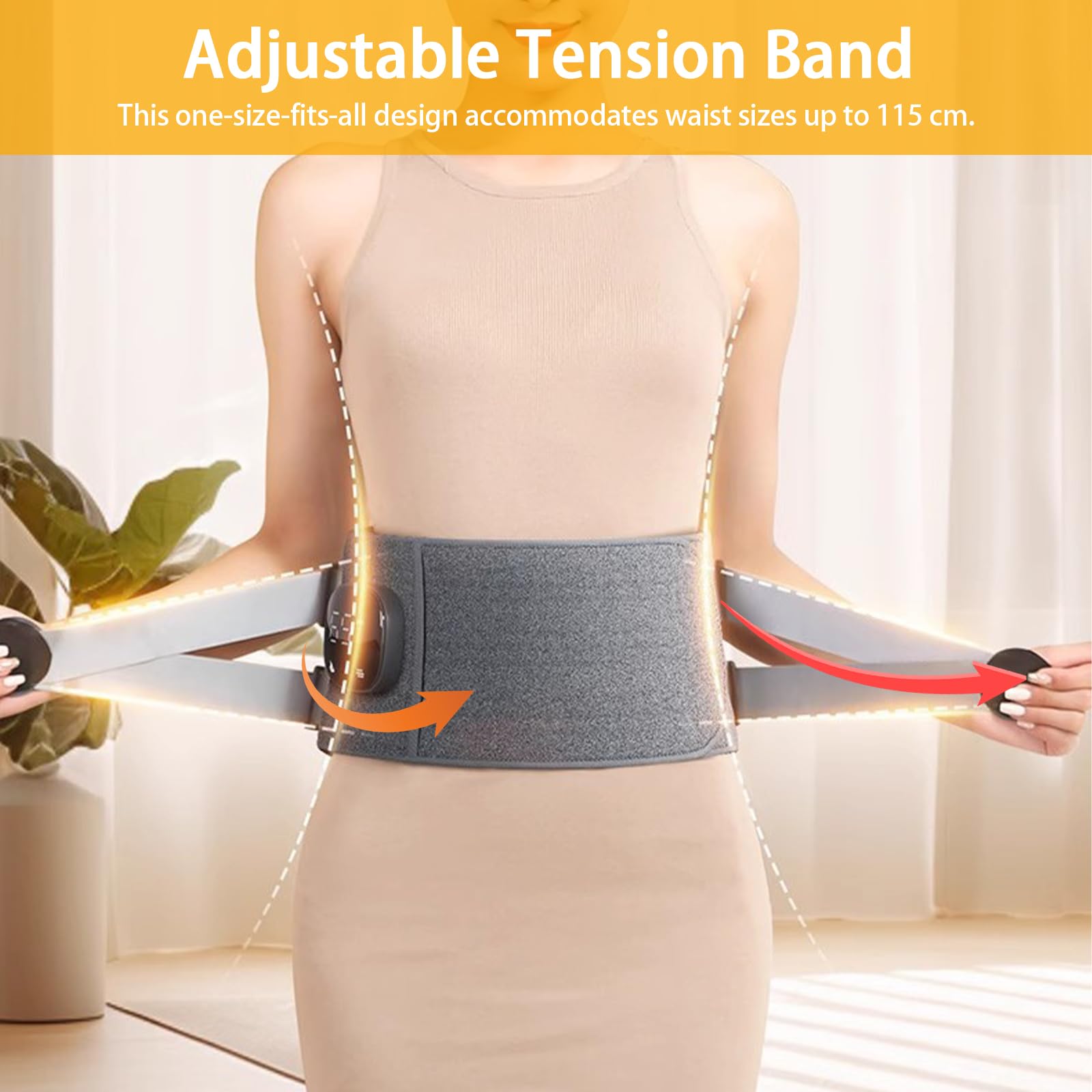 Cinturón Térmico de Vibración con 3 Niveles de Calor y 3 Modos de Masaje, Cinturón Lumbar Eléctrico Inalámbrico con Banda Ajustable y Apagado Automático (110 x 22 cm)
