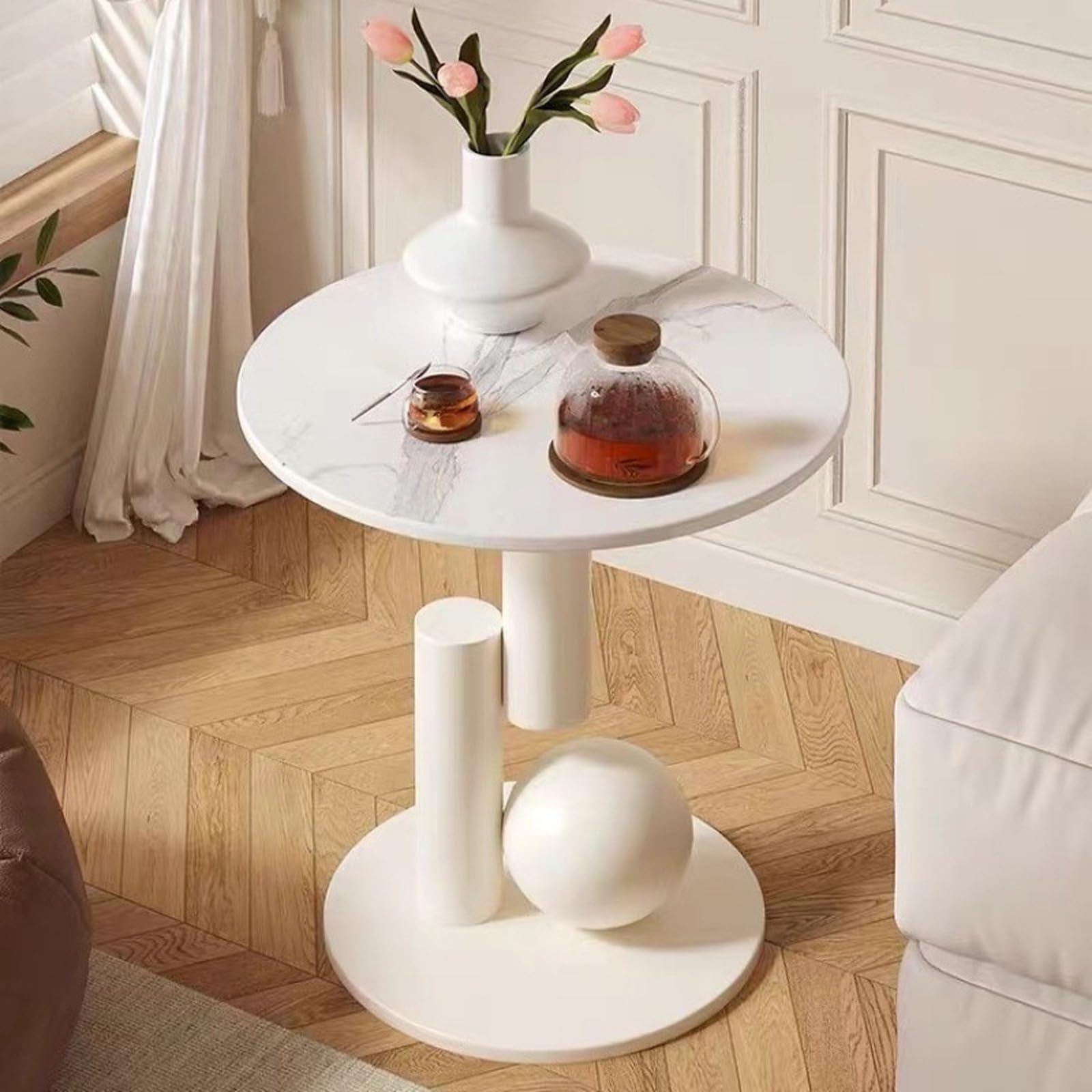 Table d'appoint industrielle moderne en métal et ardoise beige