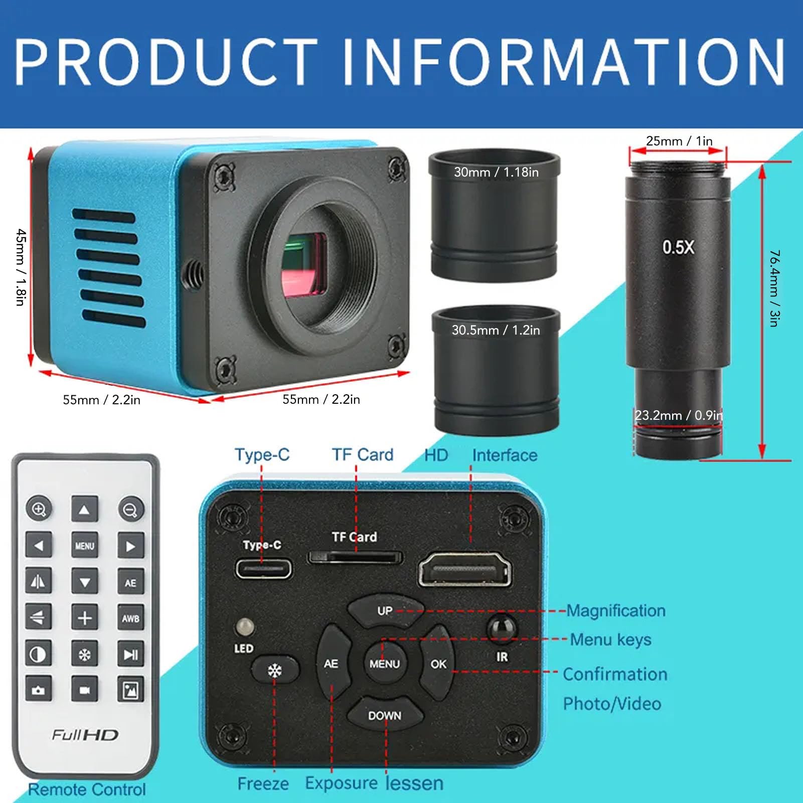 Kamera Mikroskopowa 4K 8,3 MP z Okularem Elektronicznym 0,5X, Wyjściem Interfejsu Multimedialnego HD, dla Ognisk 23,2–30 Mm i 30,5 Mm, Mikroskop Biologiczny (wtyczka UE)