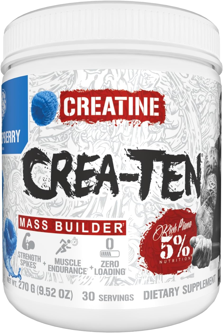 CreaTEN Creatine Complex + Accelerators | Flavored Creatine Powder for Muscle Gain | Max Power, Strength, Endurance, & Recovery (Blue Raspberry)