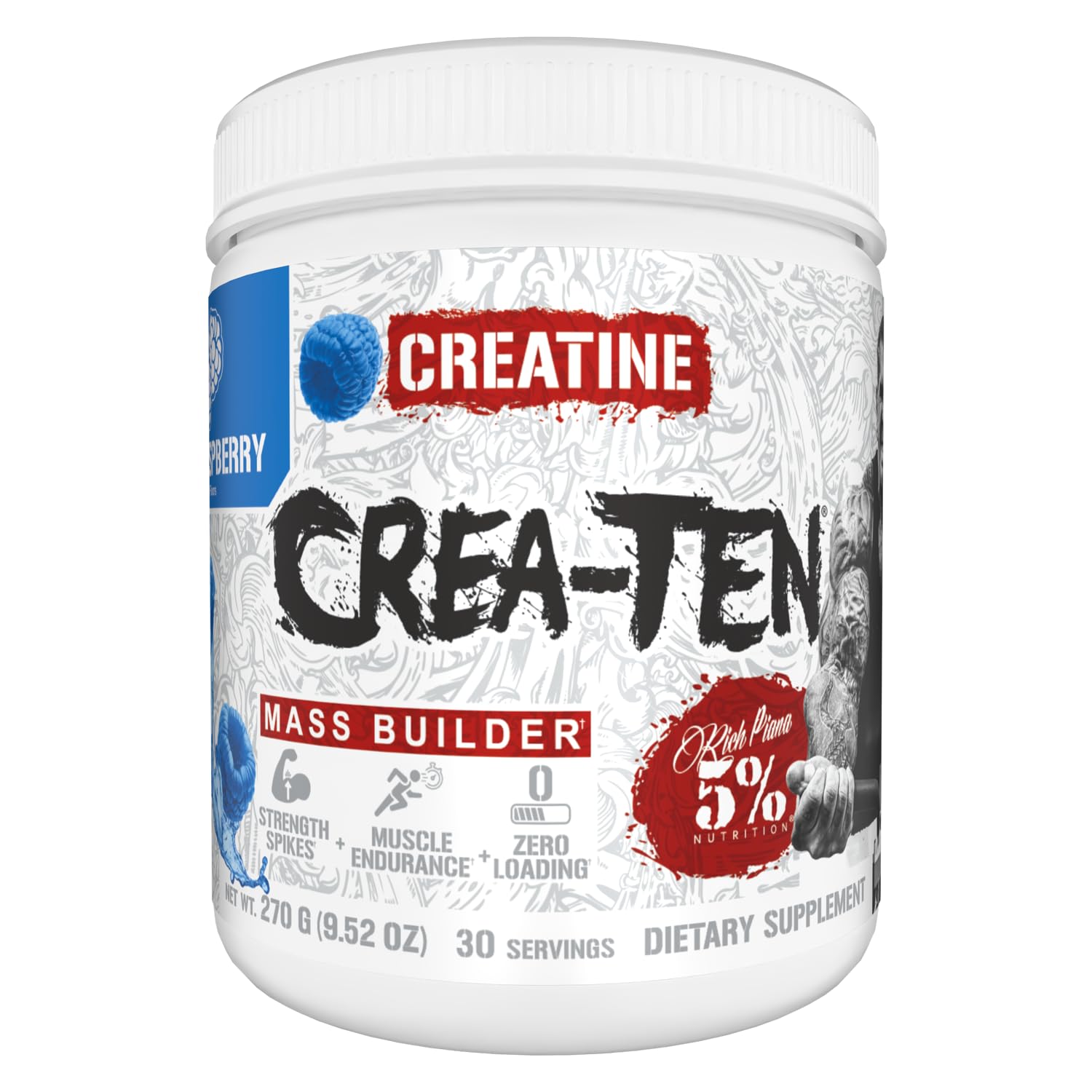 5% Nutrition CreaTEN Creatine Complex + Accelerators | Flavored Creatine Powder for Muscle Gain | Max Power, Strength, Endurance, & Recovery (Blue Raspberry)