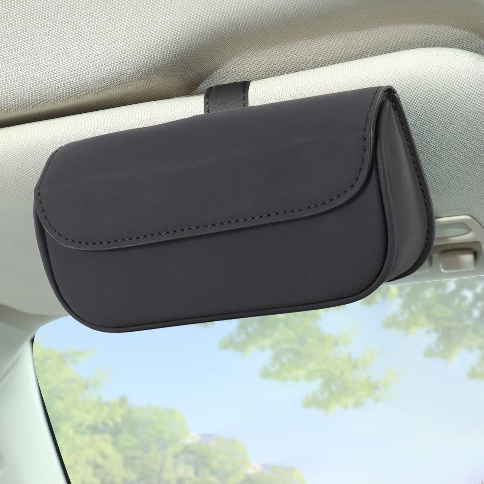 Zonnebrillenhouder Voor Autovizier - Multifunctionele Clip Met Zelfklevende Bevestiging, Geschikt Voor Kaarten, Tickets, Telefoon, PU-leer Grijs, 18,5x8,7x3cm