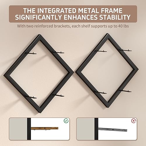 Miniatura 4 de Nuevo juego de pared flotante de 2 estantes mejorado con marco de metal de 1 pieza sin montaje, hoja de hierro reforzado que soporta más de 40